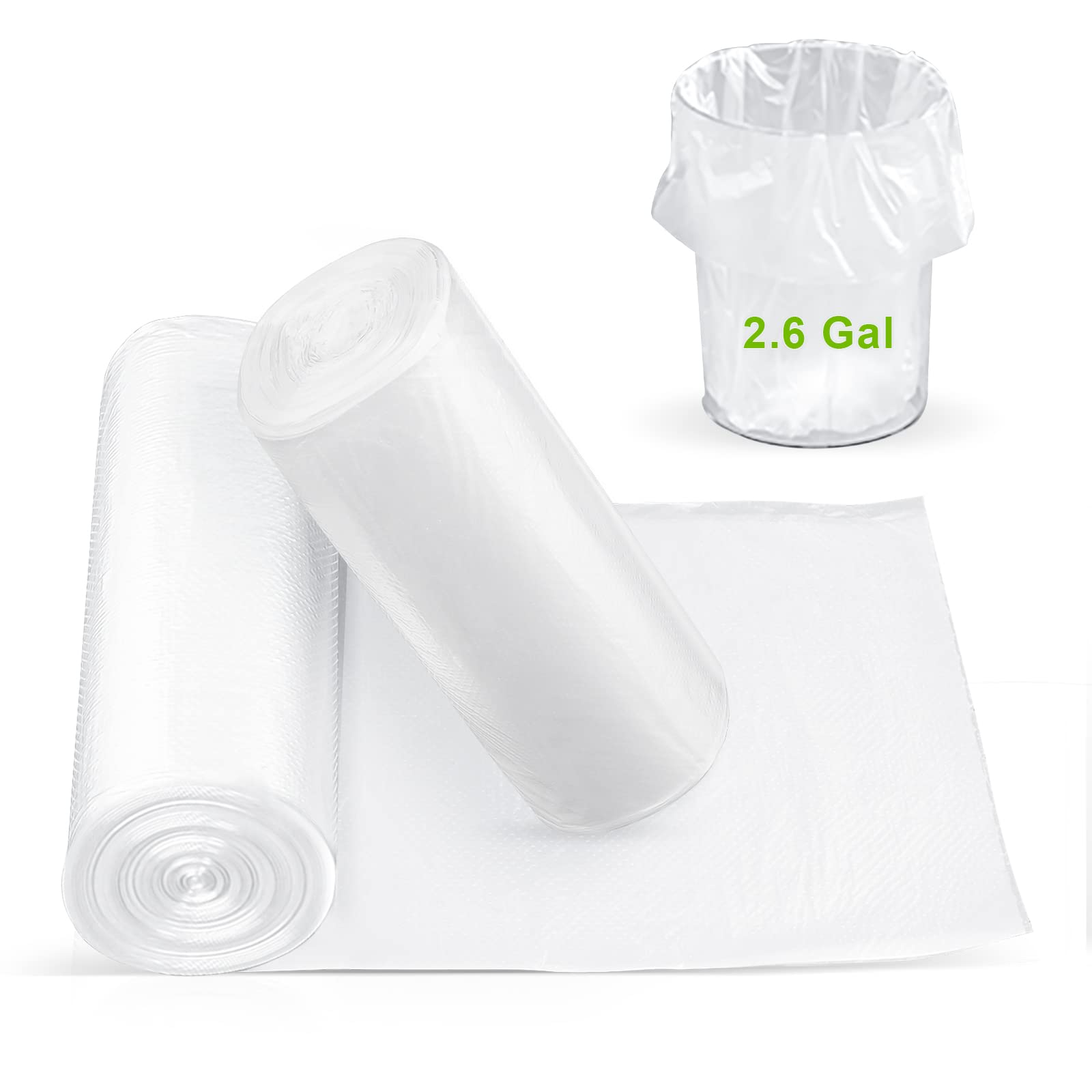 100 Clear 2.6 Gallon Small Trash Bags - Strong & Odor Control Garbage Bags for Home, Office, Kitchen, Bathroom & Bedroom - Perfect for Small Trash Cans, Wastebaskets & Mini Bins