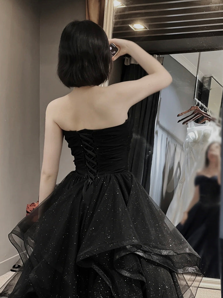 Elegant Black A-Line Sweetheart Neck Tulle Long Prom Dress - Formal Evening Gown for Homecoming, Wedding, Ballroom Dance & Special Occasions