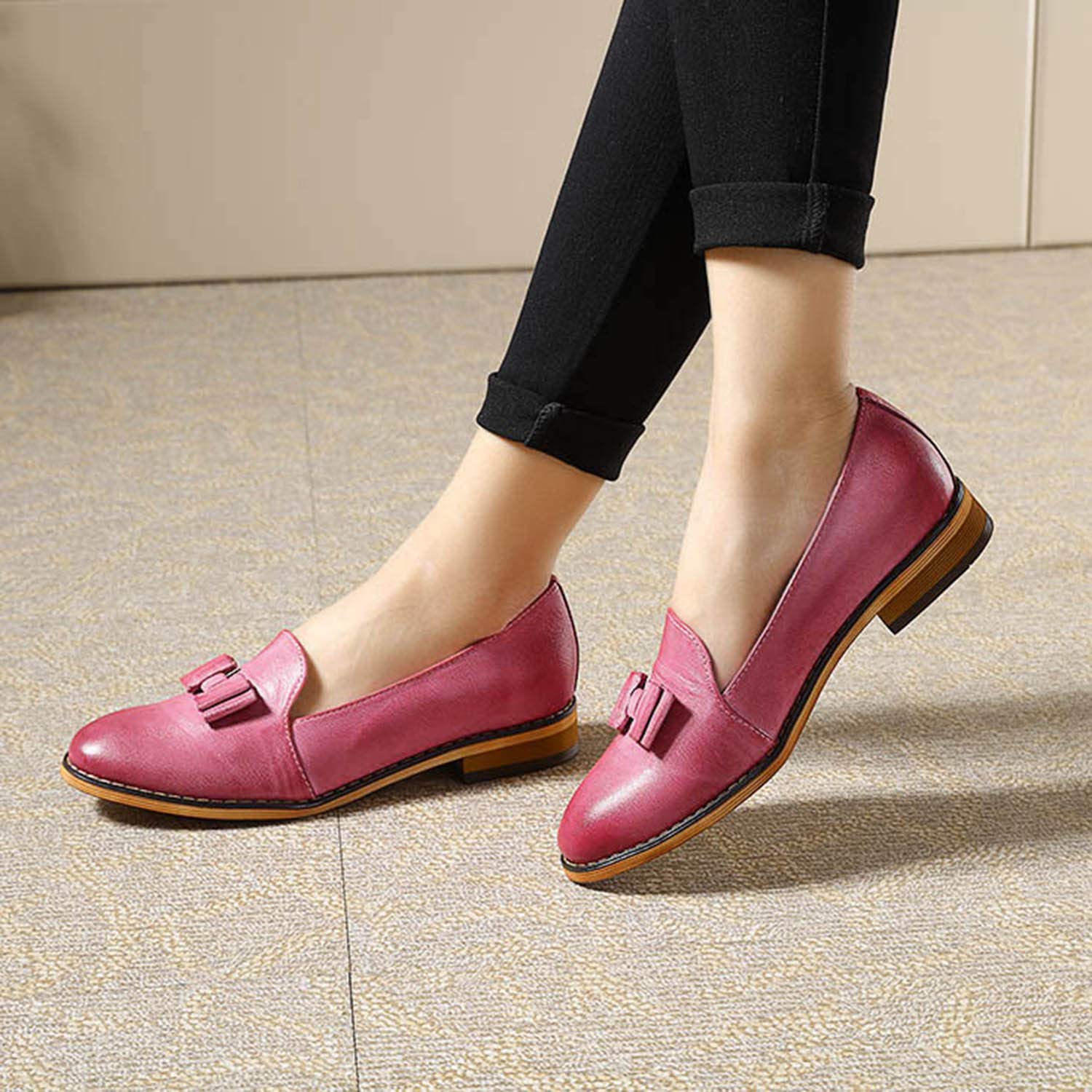 Women's Leather Bow Penny Loafers - Business Casual Slip-On Flats for Office Work | Comfortable & Stylish Ladies Shoes for Professional & Everyday Wear