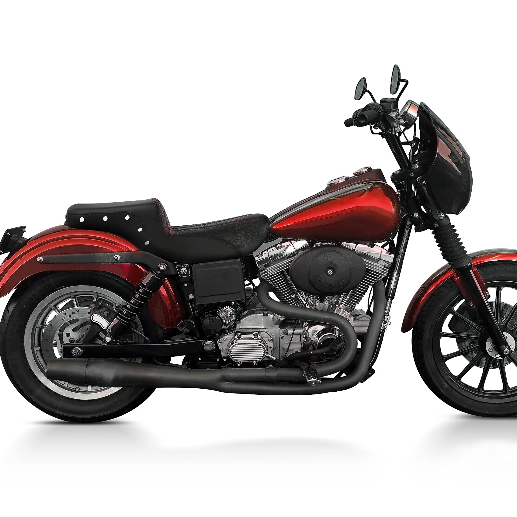 Harley Dyna Wide Glide Low Rider Street Bob Fat Bob FXDF Super Glide Custom FXDC Motorcycle Seat - Driver & Passenger Comfort Seat with Red Stitching (Fits 0617 Switchback Models) - Perfect for Long Rides and Custom Bike Upgrades