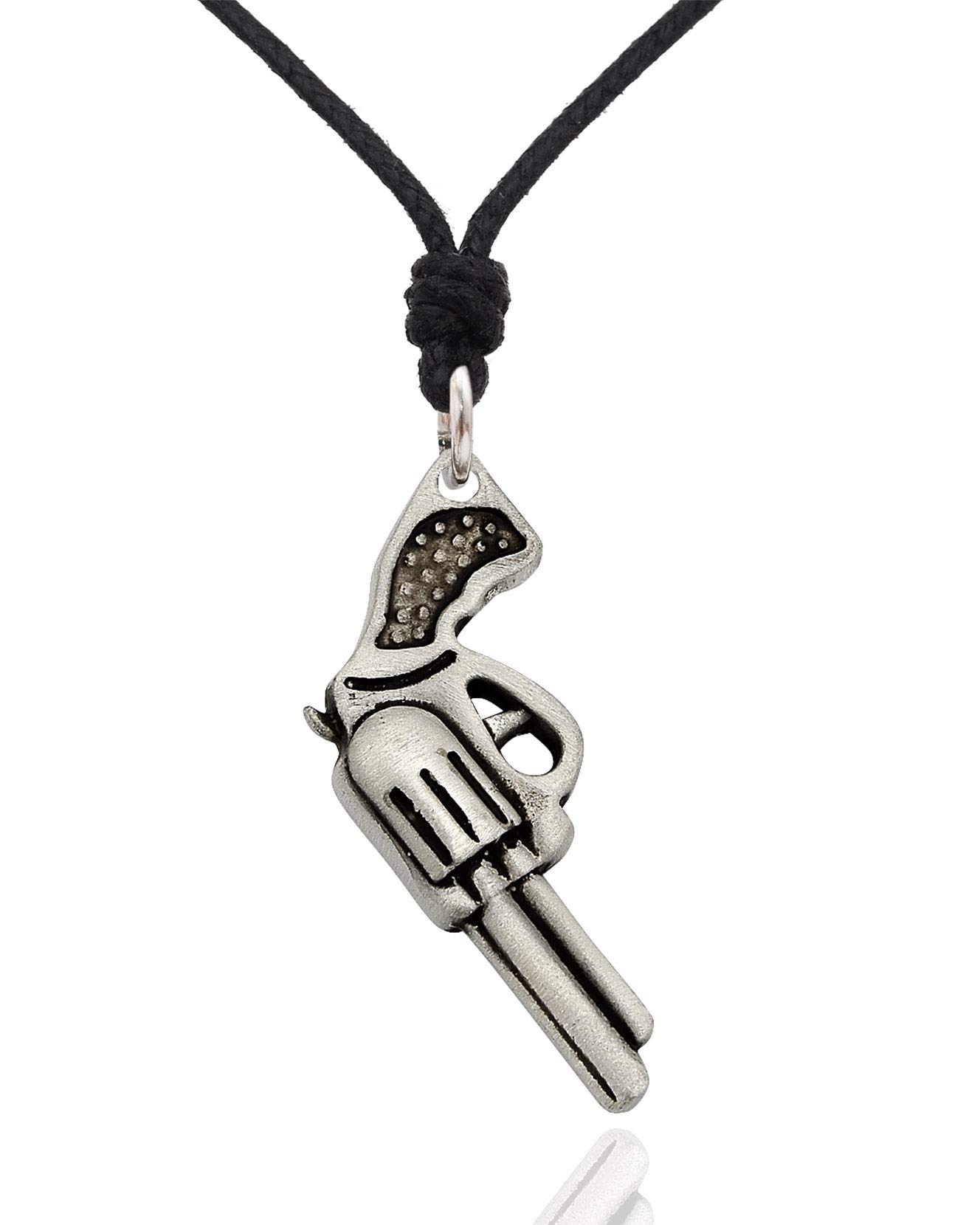 Silver Pewter Handgun Charm Necklace - Gun Lover Jewelry Pendant for Men & Women - Perfect for Shooting Range, Hunting, and Outdoor Enthusiasts