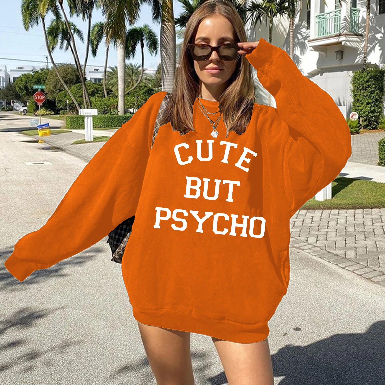 CUTE BUT PSYCHO 2023 Trendy Long Sleeve Crewneck Women's Hoodie - Harajuku Fashion Y2K Aesthetic Streetwear for Fall/Winter | Casual Outfit, Street Style, Layering Essential