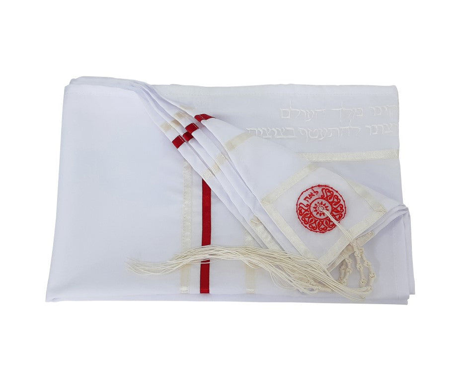 Red Four Mothers Tallit for Women – Elegant Bat Mitzvah Prayer Shawl | Perfect for Synagogue, Jewish Ceremonies & Special Occasions