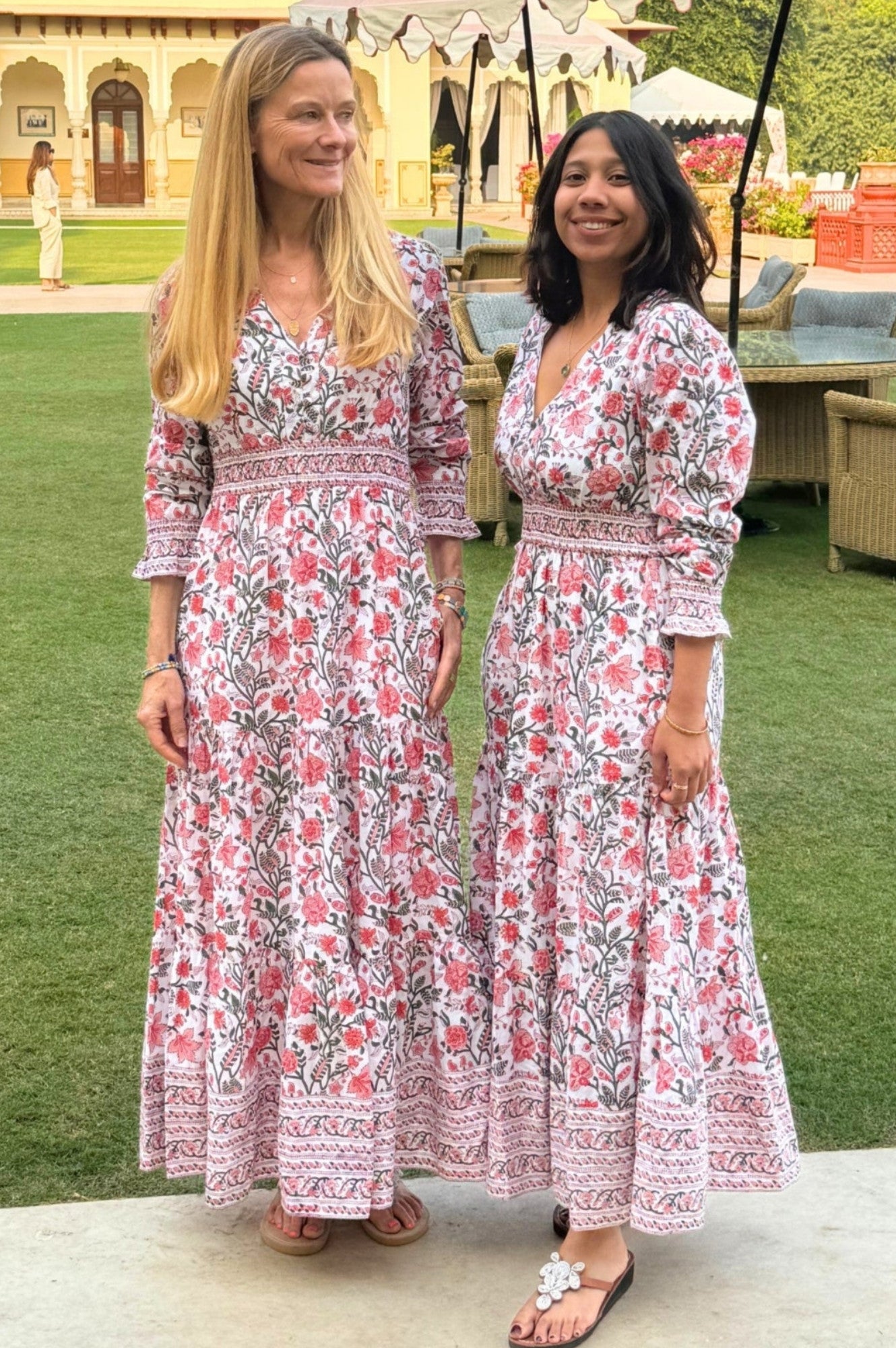 Billie Organic Cotton Block Print Dress - Gardenia Pink & Green Floral | Boho Chic Summer Dress for Women | Perfect for Beach, Vacation & Casual Outings
