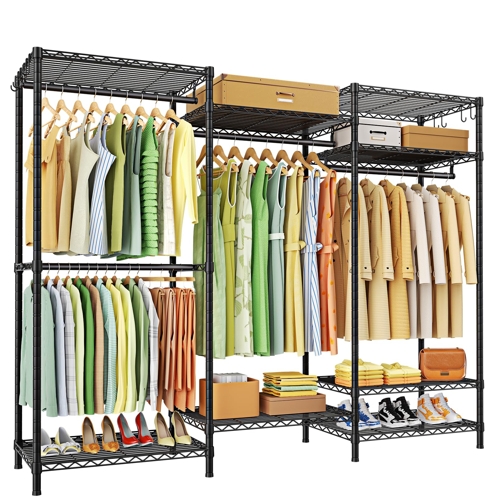 Ulif E13 Heavy Duty Clothes Rack with 4 Hanger Rods & 8 Shelves - Freestanding Adjustable Metal Garment Rack (63