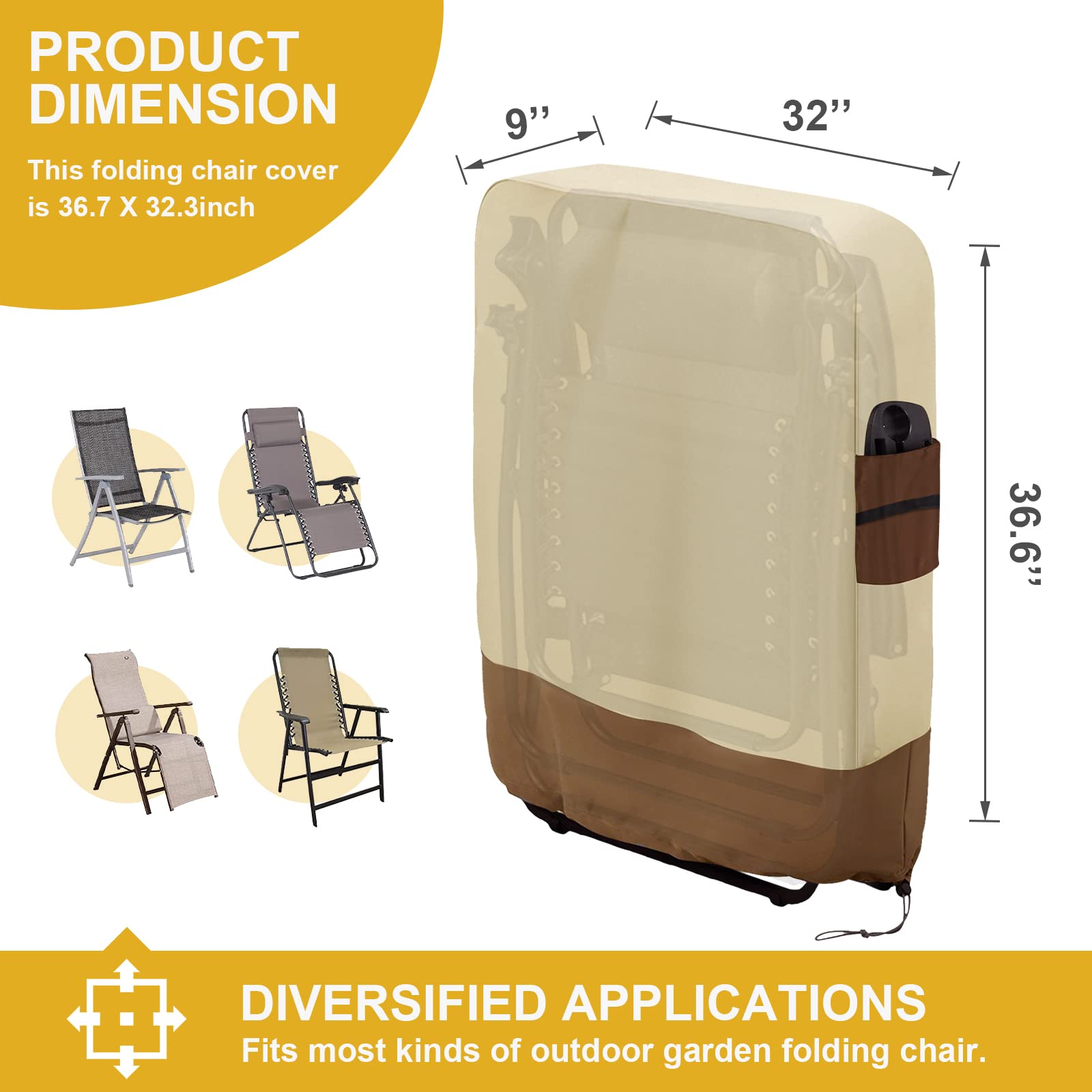 Waterproof Zero Gravity Folding Chair Cover 37x32 Inch - All Weather Resistant Outdoor Patio Furniture Protector for Lawn, Veranda & Reclining Chairs (Beige) | Perfect for Backyard, Poolside & Camping Use