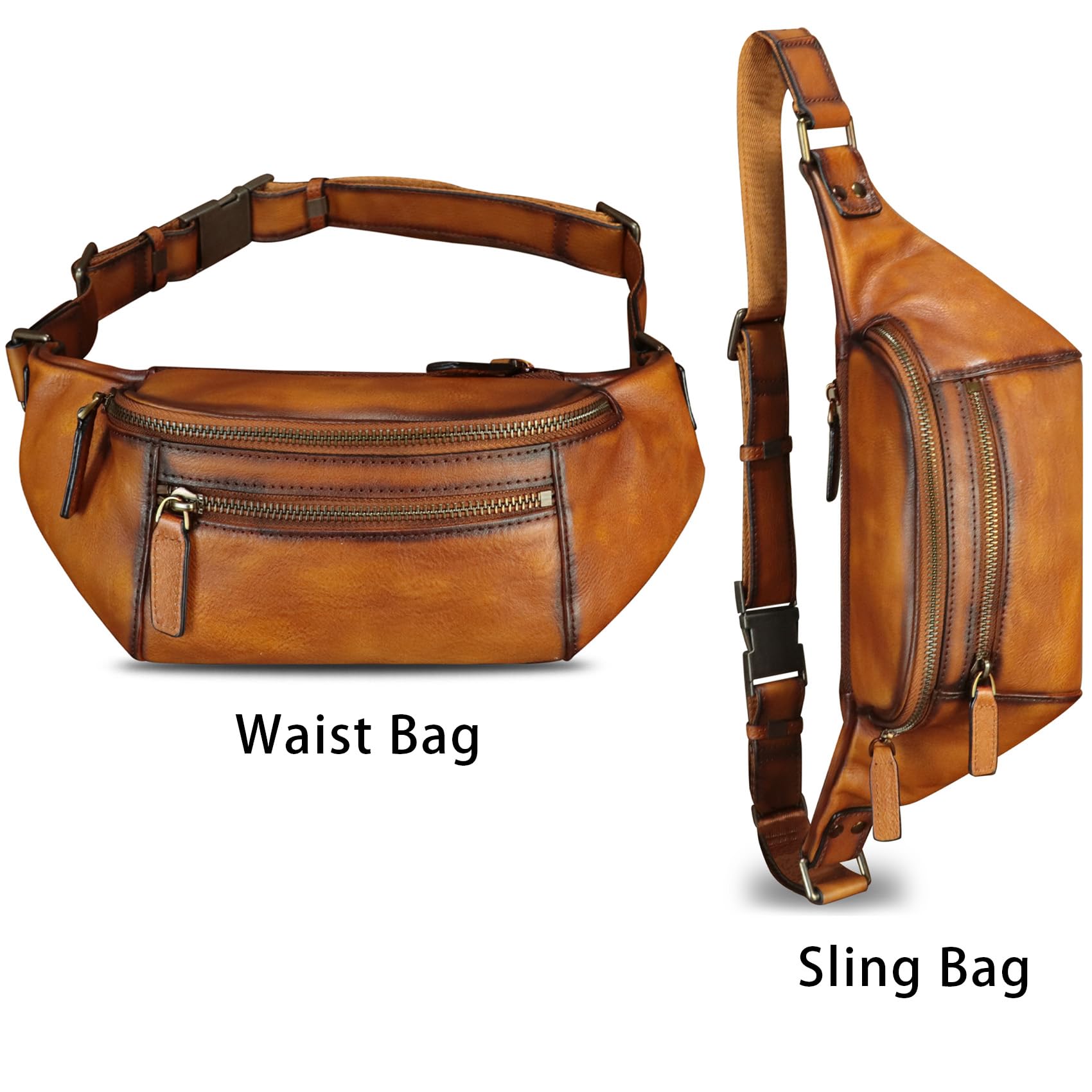 Vintage Genuine Leather Fanny Pack for Women & Men - Real Leather Waist Bag, Hip Bum Bag, Crossbody Sling Bag - Perfect for Travel, Hiking, Festivals & Everyday Use