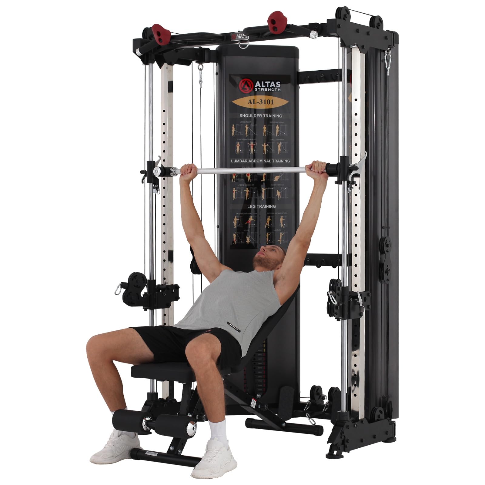 Atlas Strength Folding Home Gym Smith Machine with Pulley System - Squat Rack, Weight Bar & Accessories for Upper Body & Leg Strength Training - Perfect for Home & Commercial Fitness Workouts