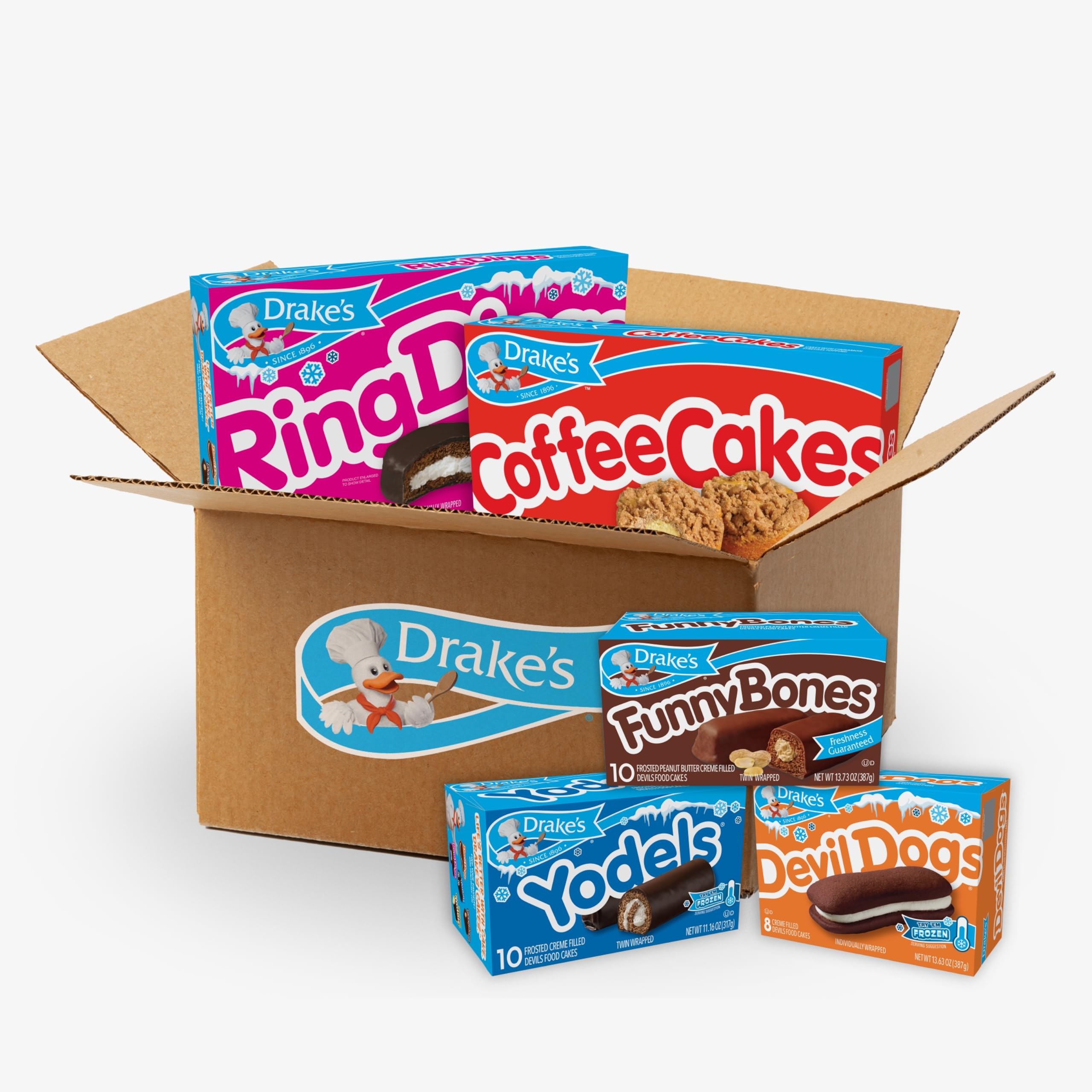 Drake's Variety Pack - Yodels, Ring Dings, Devil Dogs, Funny Bones & Coffee Cakes | Chocolate Snack Cakes | Perfect for Parties, Office Snacks & Family Treats