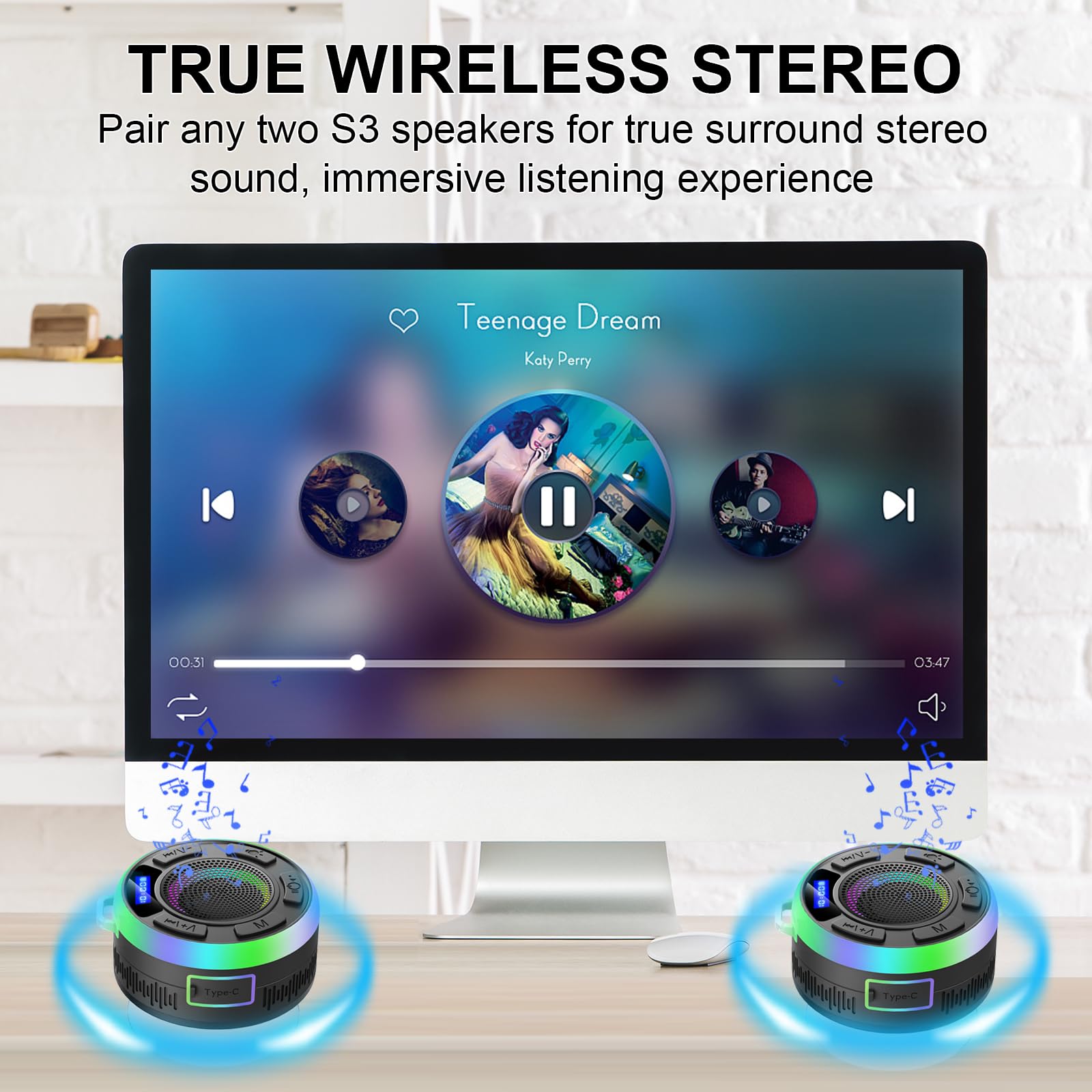 Bluetooth Shower Speaker - IPX7 Waterproof Wireless Speaker with Suction Cup, Time Display & LED Lights | Dual Stereo Pairing, Built-in Mic for Hands-Free Calls | Perfect for Bathroom, Beach, Pool & Outdoor Activities