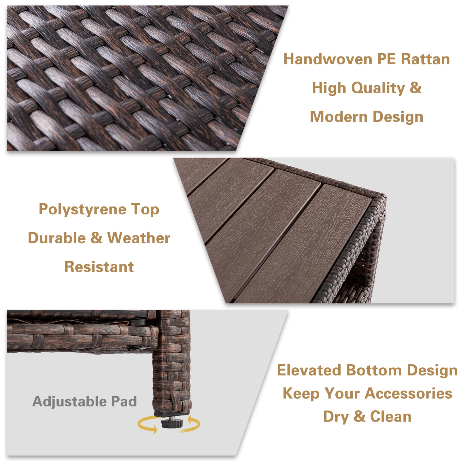 Durable Wicker Rattan Outdoor Storage Cabinet with 2 Doors & Shelves - Waterproof Polystyrene Top for Patio, Pool, Garden, Kitchen & Indoor Use - Perfect for Organizing Cushions, Toys & Gardening Tools (Brown)