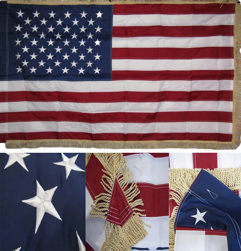 Premium 3x5 American Flag with Gold Fringe - Heavy Duty 210D Nylon, Embroidered Stars & Sewn Stripes - USA Made Patriotic Banner for Outdoor, Parades, Government Buildings & Home Decor
