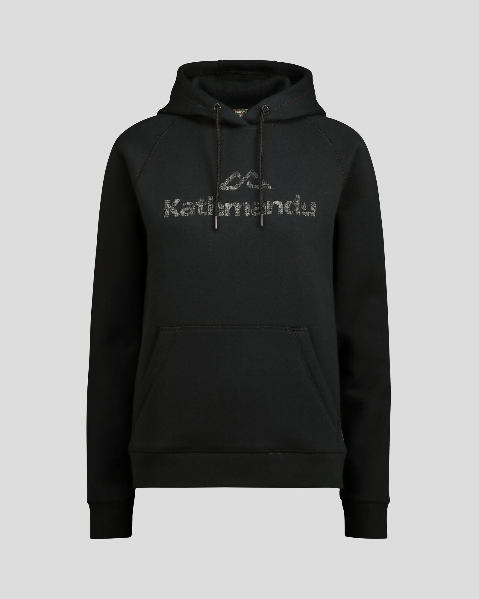 Women's Kathmandu Logo Hoodie - Soft Fleece Pullover Sweatshirt with Front Pocket, Black - Perfect for Outdoor Adventures & Casual Wear