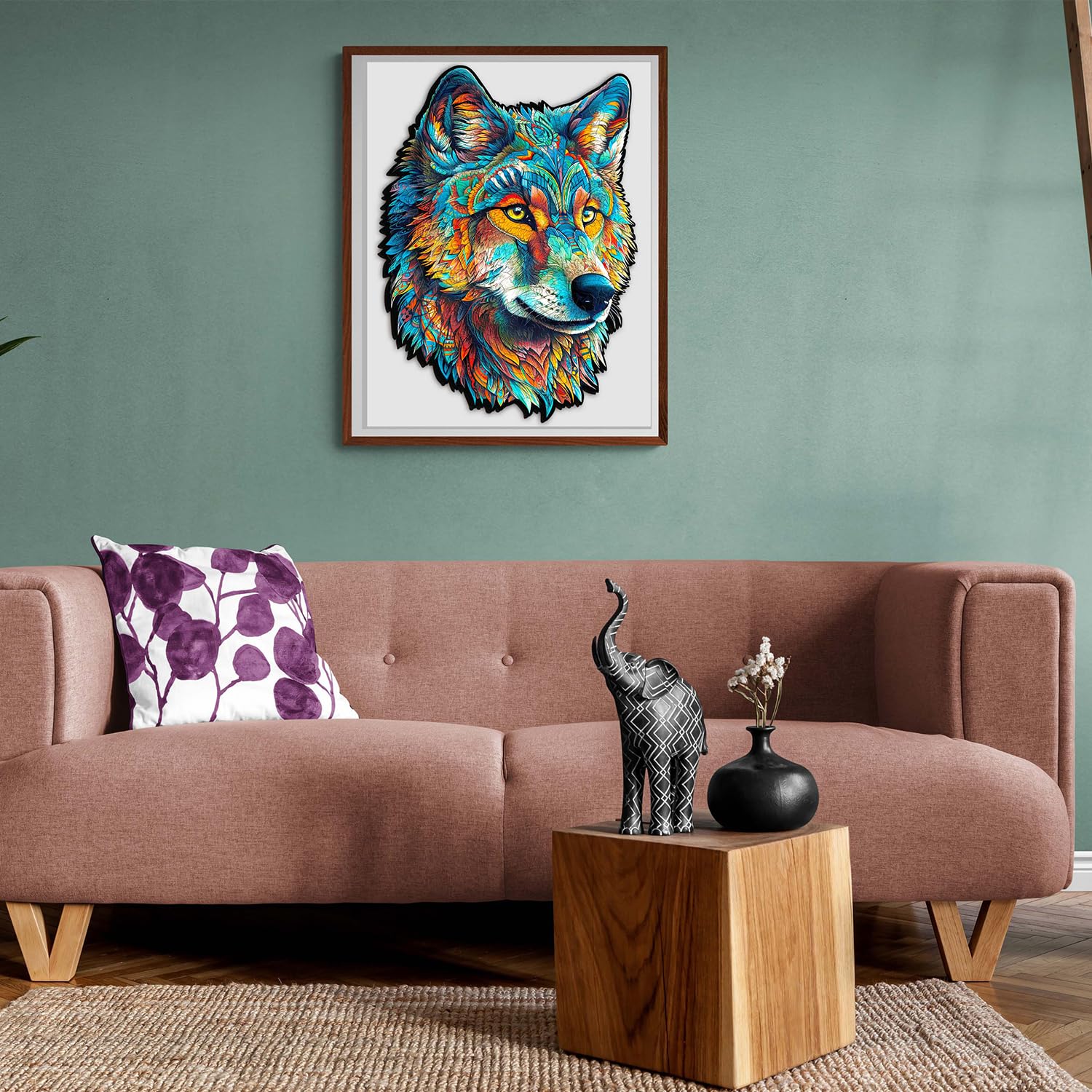 Premium 300-Piece Wolf Wooden Jigsaw Puzzle for Adults - Unique Animal Shaped Puzzle (16.1
