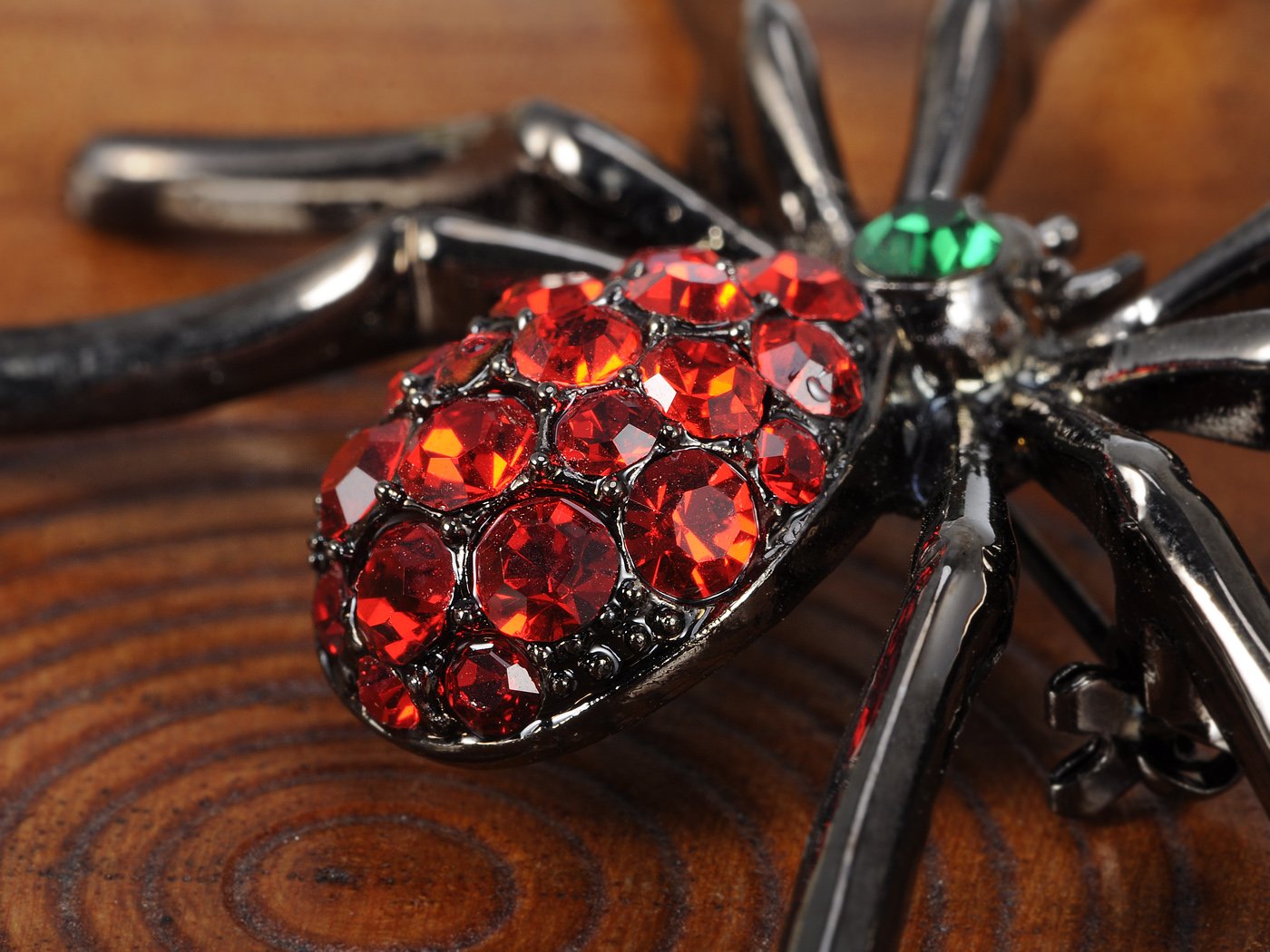 Alilang Gunmetal Tone Red Rhinestone Gothic Halloween Spider Brooch Pin - Perfect for Costume Accessories, Gothic Fashion & Spooky Party Decor