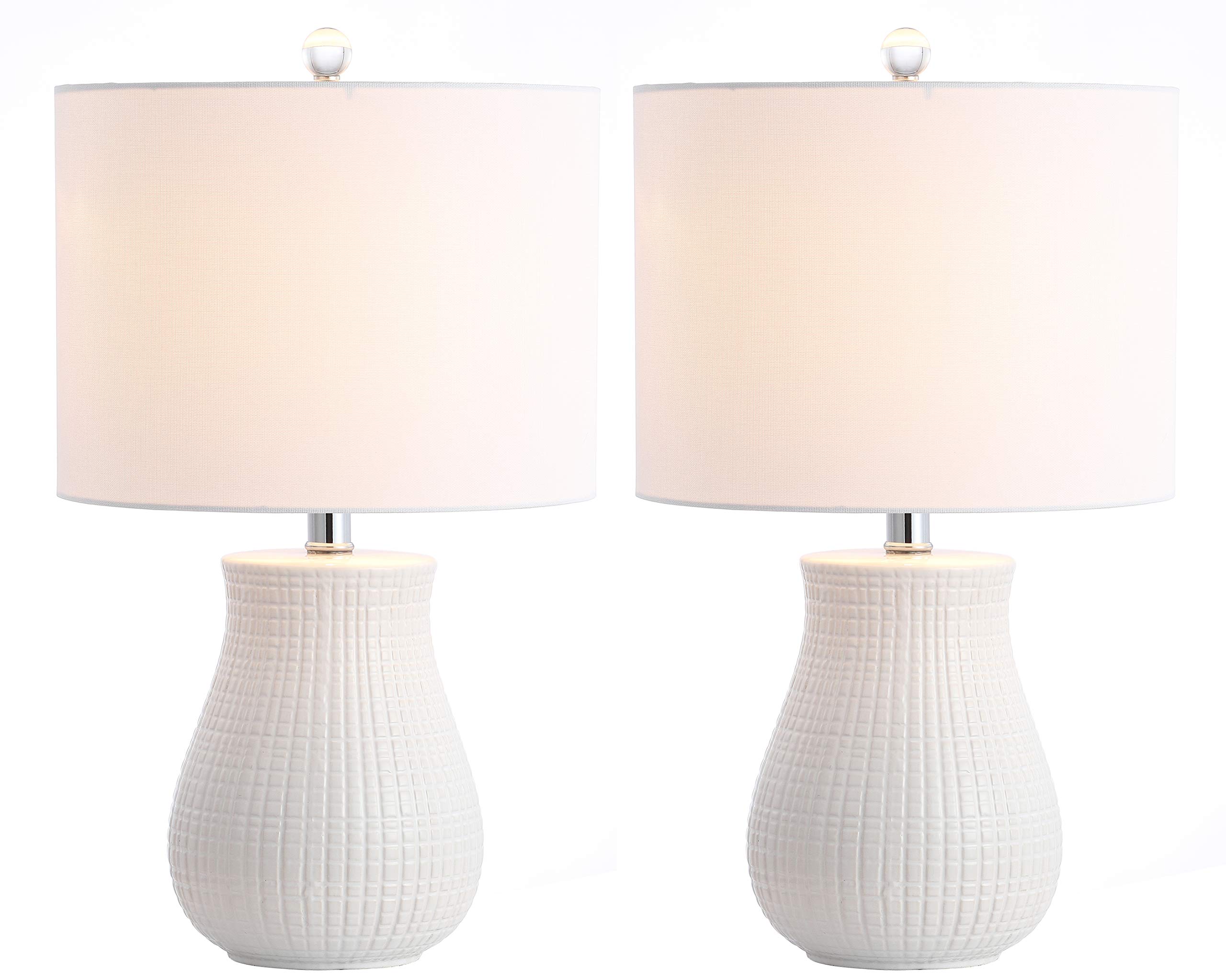 SAFAVIEH Lighting Dayton White 21-Inch Table Lamp Set of 2 with LED Bulbs - Modern Bedside, Living Room & Office Lighting for Home Decor