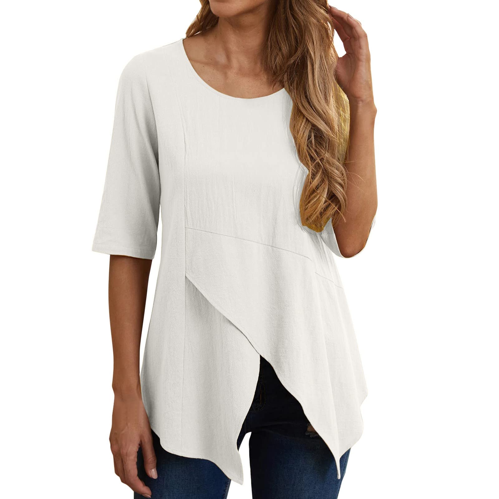 QUFECH Women's Cropped Tank Top - Plus Size Cotton Linen Tee for Summer Outfits
