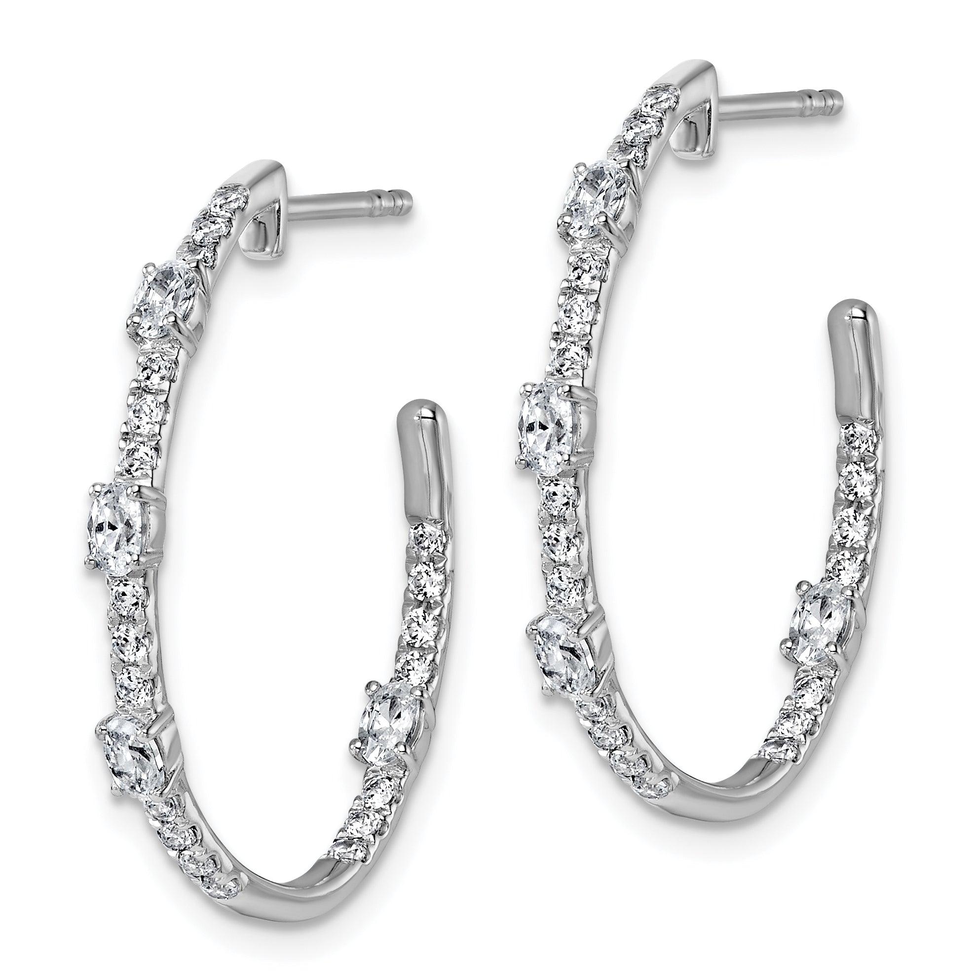 14K White Gold Lab-Created Diamond J Hoop Earrings for Women - Elegant Everyday Jewelry Gift for Her, Perfect for Parties, Weddings & Special Occasions