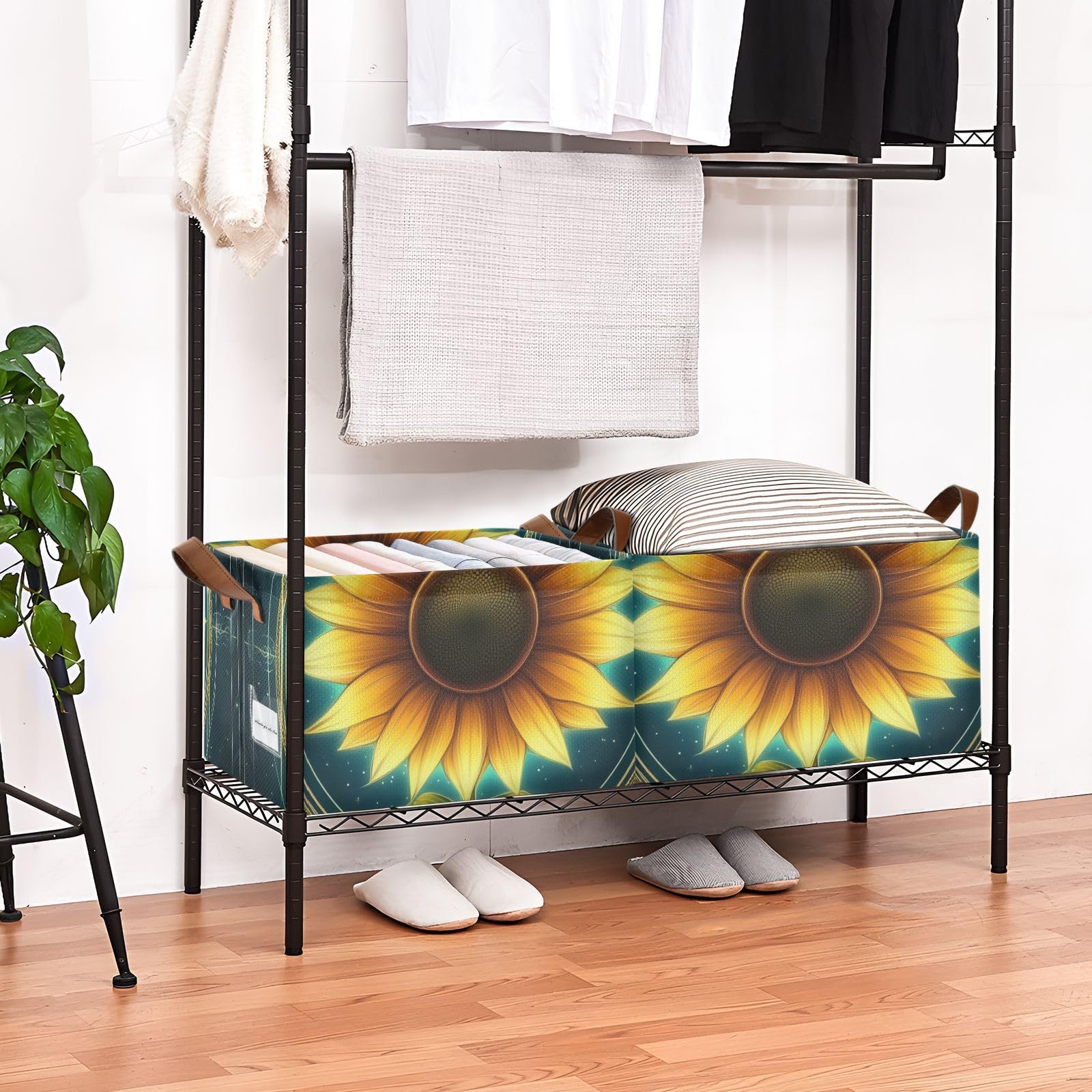 Sunflower Neon Tarot Foldable Storage Baskets - 2 Pack for Closet, Pantry & Office
