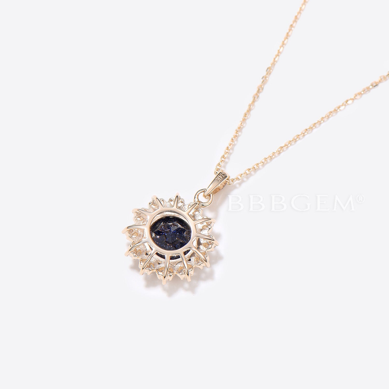 Round Galaxy Blue Sandstone Necklace with Moon Diamond Halo Pendant - Elegant Spiritual Jewelry for Women, Perfect for Meditation, Yoga & Gift Giving