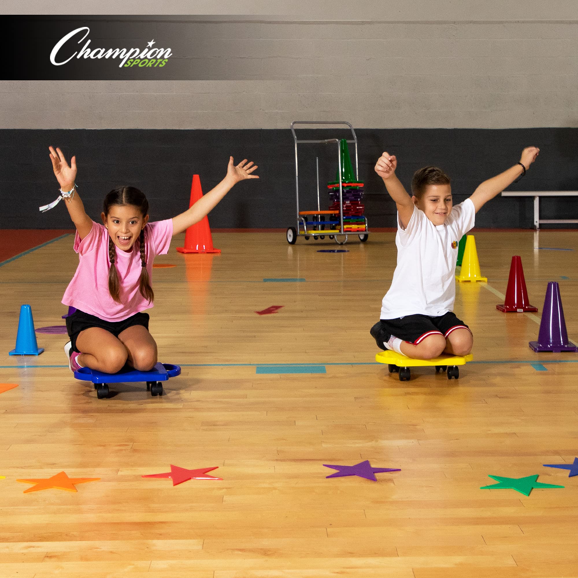 Champion Sports 10-Inch Round Poly Spot Markers - Set of 12 Yellow Cones for Gym Class, Soccer Drills, Social Distancing & Outdoor Activities - Durable Plastic Floor Markers for Sports Training & Field Games