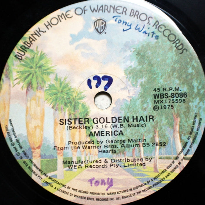 America – Sister Golden Hair Vinyl Record (VG+/Generic) – Perfect for Vintage Music Collectors & Classic Rock Enthusiasts