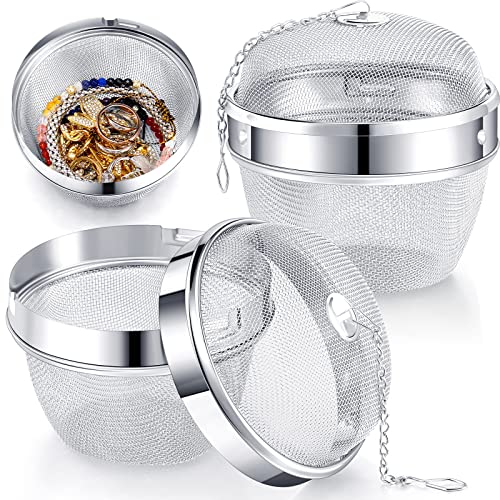 Ultrasonic Cleaner Baskets with Lock & Hook - 2 Pack (3.4 Inch) - Jewelry & Small Parts Cleaning Mesh Baskets for Ultrasonic Cleaners - Perfect for Cleaning Rings, Watches, Eyeglasses & Dental Tools