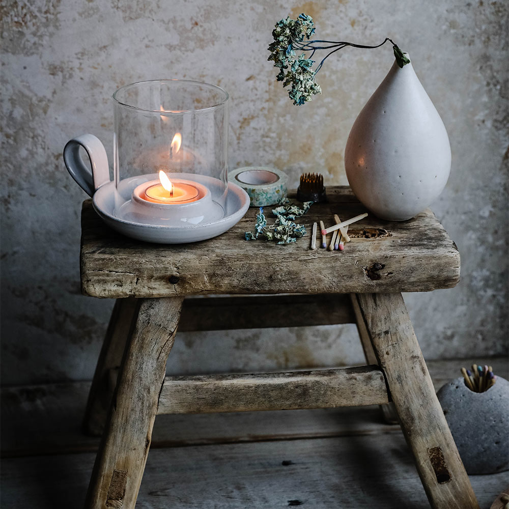 Small Stoneware Hurricane Candle Holder - Elegant Home Decor for Dining Table, Wedding Centerpiece, and Romantic Ambiance