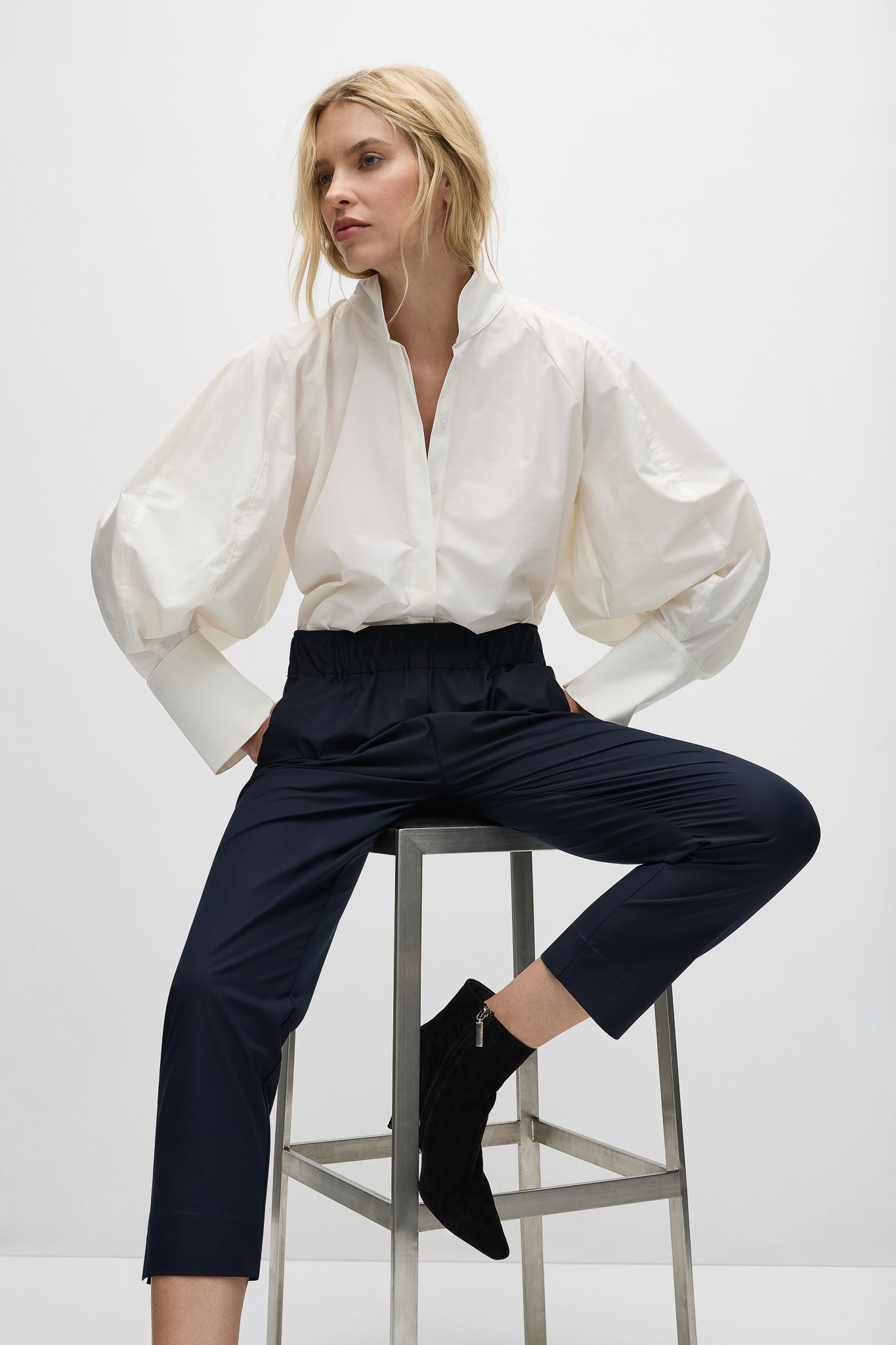 Mela Purdie Balloon Blouse Powder Weave - Elegant Women's Puff Sleeve Blouse for Office, Party & Special Occasions