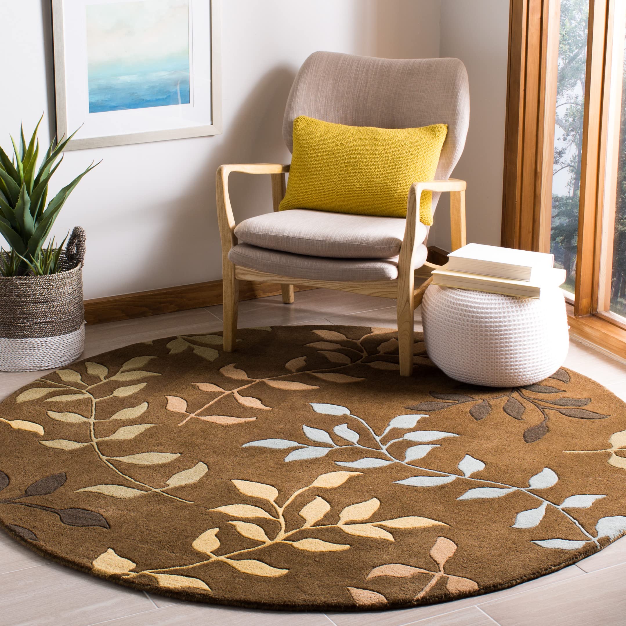 SAFAVIEH Soho Collection 6-Foot Round Brown & Multicolor Handmade Wool Viscose Area Rug - Soft Boho Chic Living Room Bedroom Decor