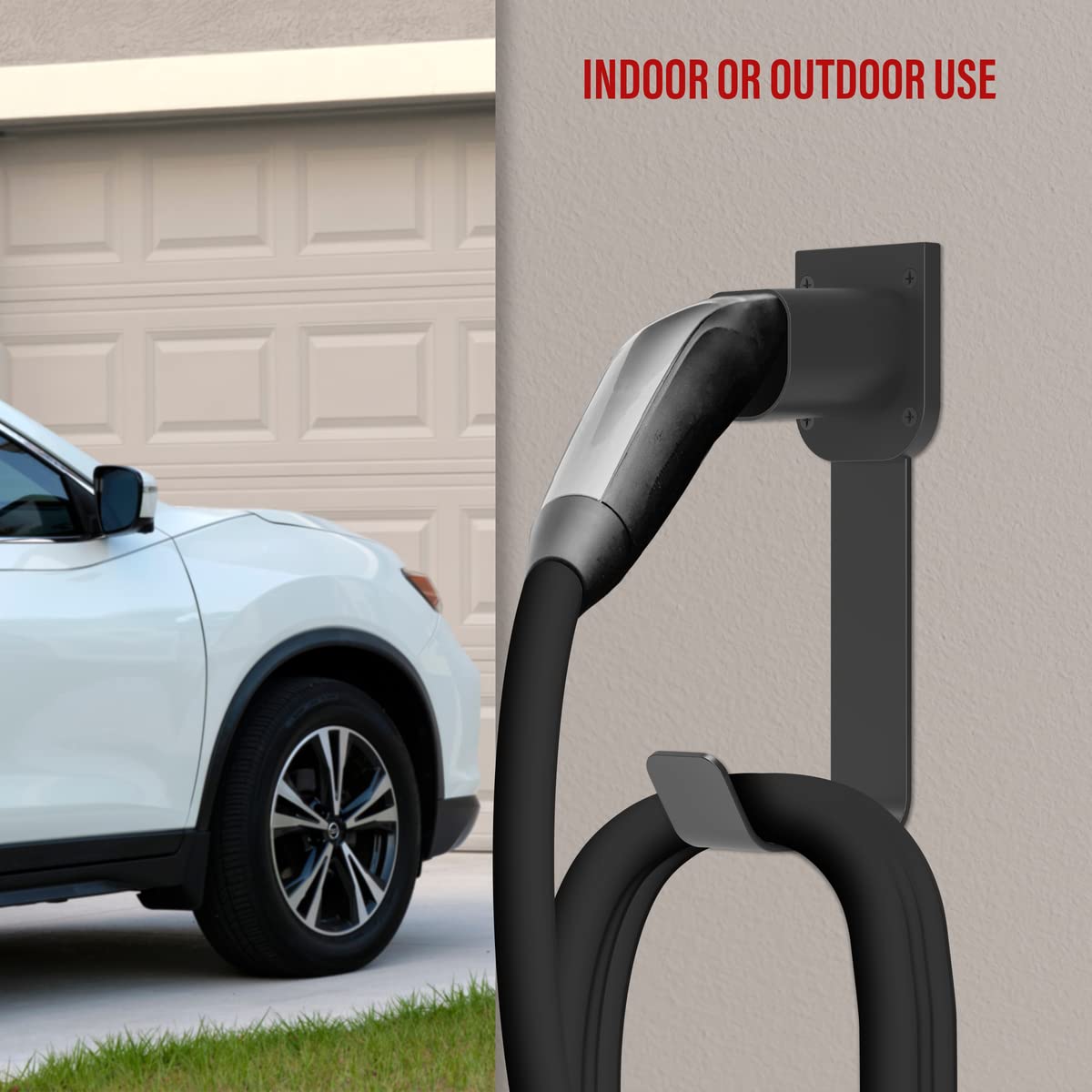 ENERLITES Tesla Charger Holder Wall Mount - Heavy Duty Steel Hook for All Tesla Models (Model 3/Y/S/X) - EV Charging Cable Organizer - Indoor/Outdoor Use - Perfect for Home Garage & Public Charging Stations - Model 25354