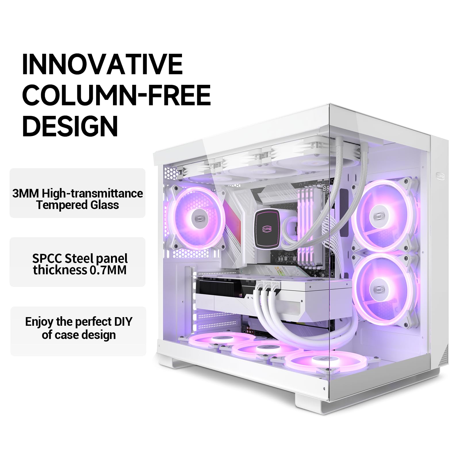 PCCOOLER C3T500 ARGB Mid Tower Gaming PC Case - ATX/M-ATX/ITX Motherboard Compatible with 6 ARGB Fans, Column-Free Design, 360mm Radiator & 400mm GPU Support - Easy Installation (White) | Perfect for High-Performance Gaming Rigs & Streaming Setups