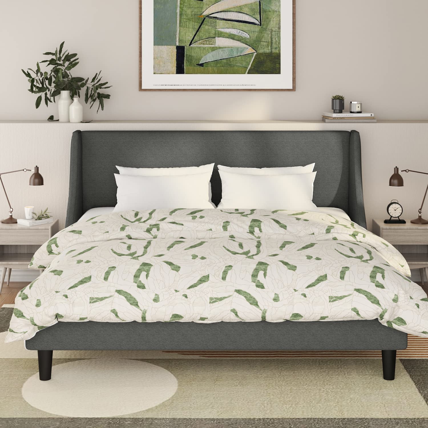 Brecocoon King Size Modern Wingback Platform Bed Frame with Upholstered Headboard - No Box Spring Required - Easy Assembly in Light Grey | Perfect for Master Bedrooms & Contemporary Home Decor