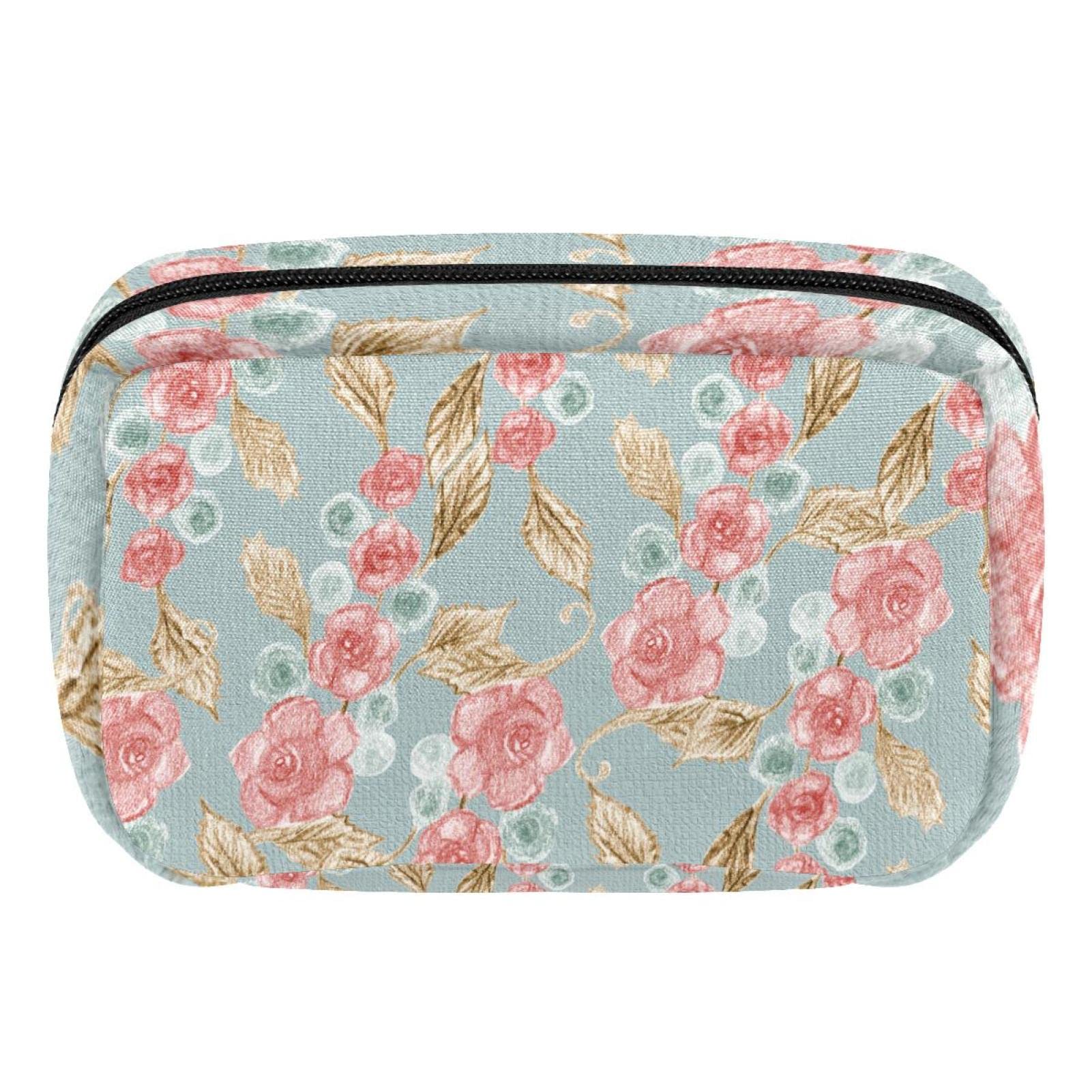 Japanese Floral Pattern Makeup Bag with Black Zipper - Waterproof Cosmetic Pouch for Women & Girls - Perfect for Travel, Gym, and Daily Essentials Storage