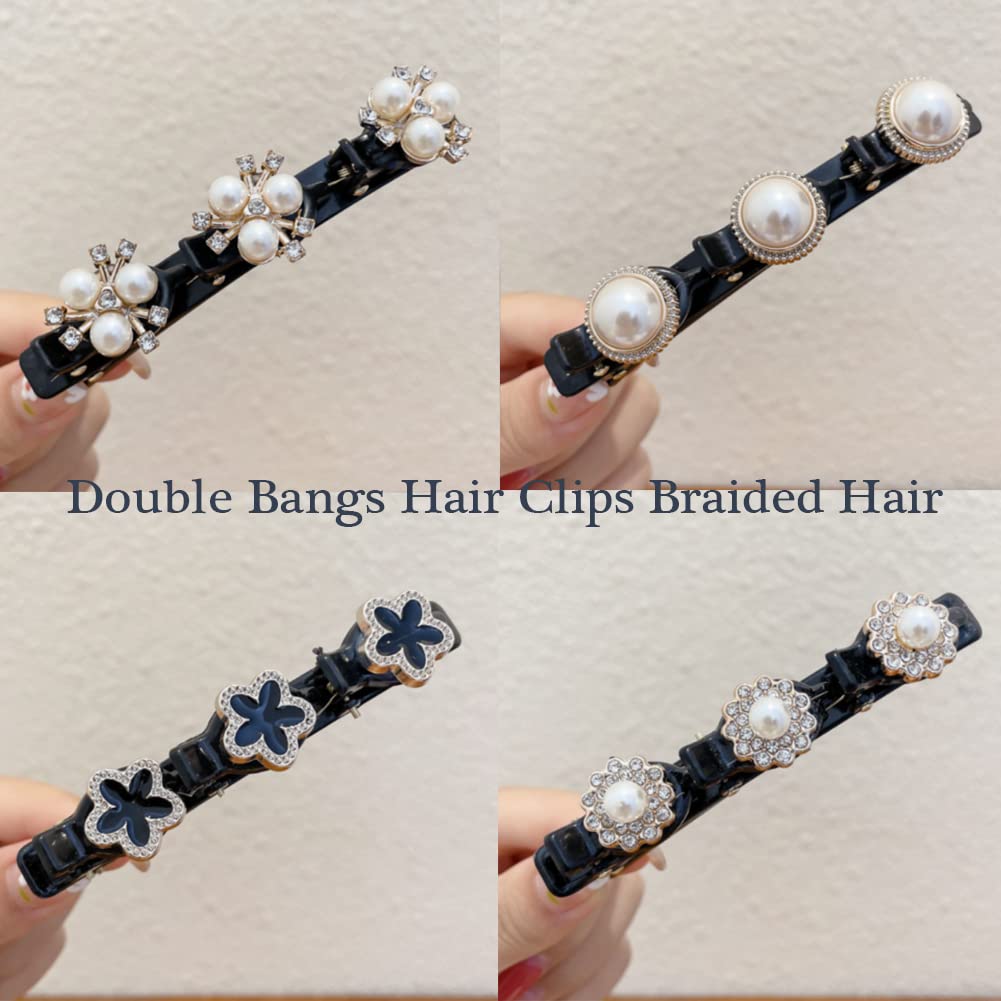 Elegant Satin Hair Bands & Rhinestone Clover Hair Clips Set - No-Slip Grip Duckbill Jaw Clips for Women, Fashion Double Layer Mini Hairpins (Set-E) | Perfect for Weddings, Parties & Everyday Styling