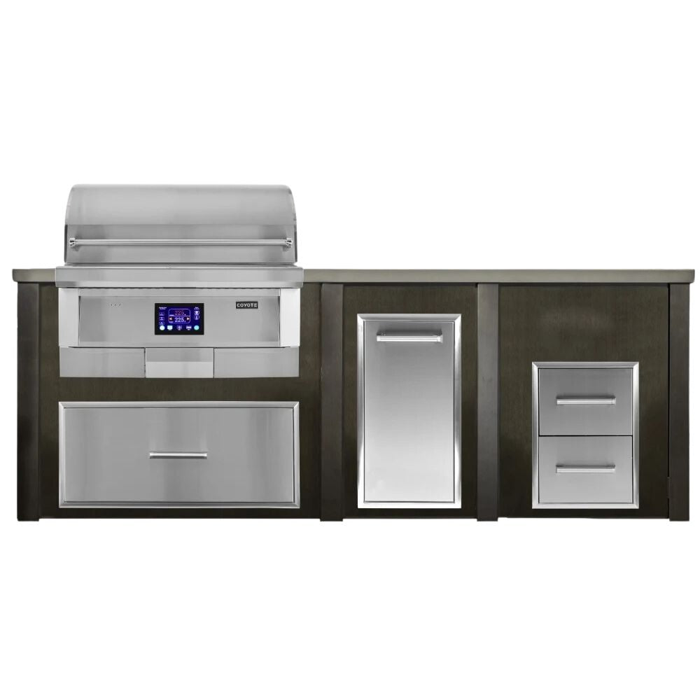 8 Ft. Outdoor Kitchen Island with 36-Inch Pellet Grill, 2-Drawer Cabinet & Trash Drawer - Perfect for Backyard BBQs, Patio Entertaining & Outdoor Cooking