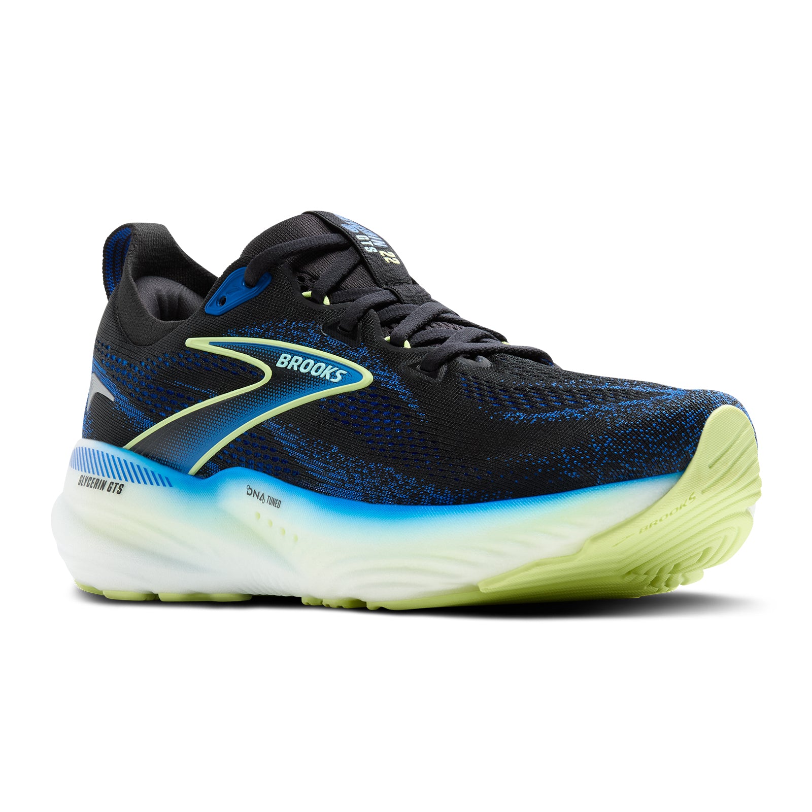 Brooks Glycerin GTS 22 Men's Running Shoes - Black/Cobalt/Neo Yellow | Maximum Cushion & Support for Long Distance Running, Jogging & Training