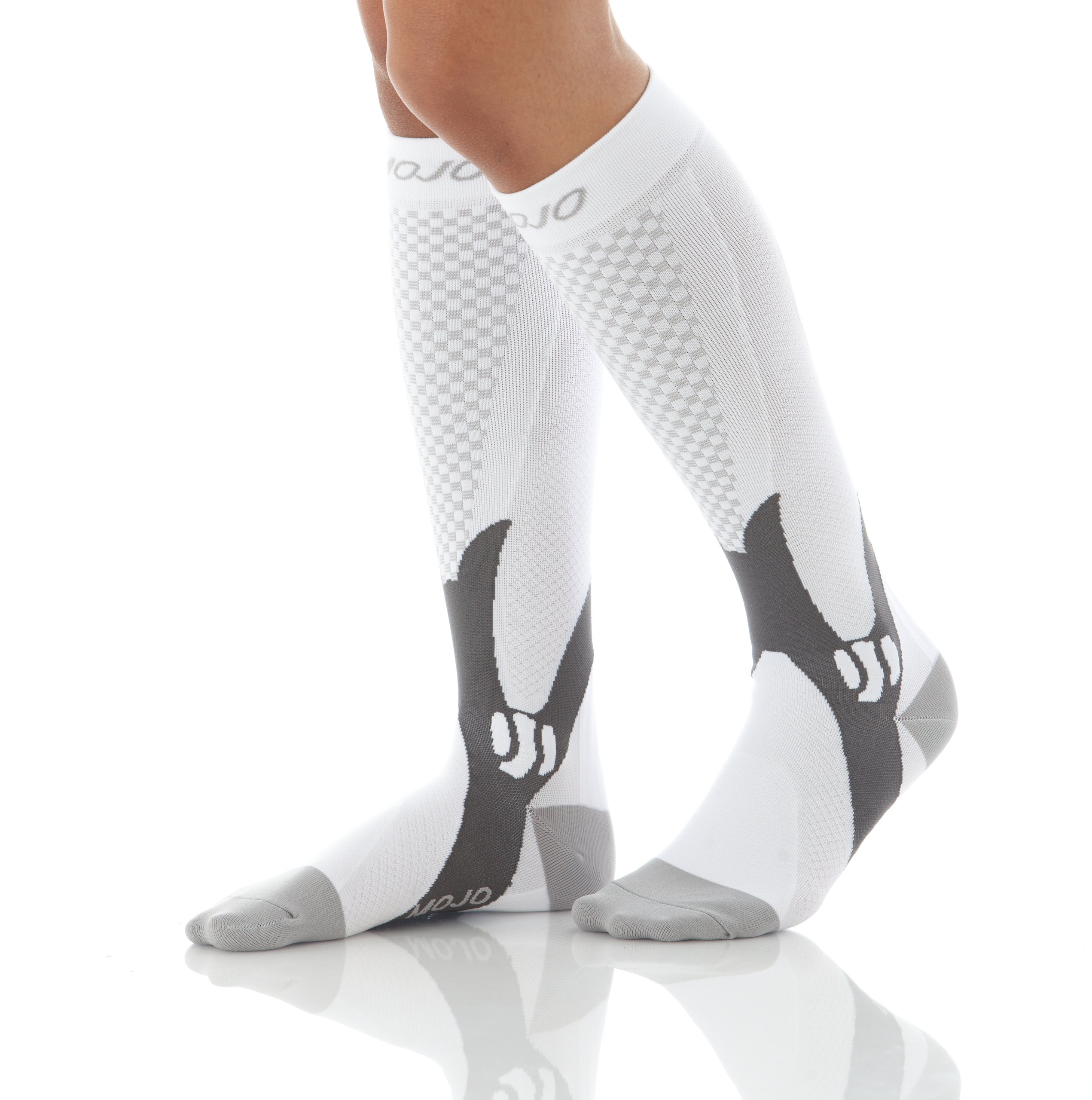 MoJo Recovery & Performance Sports Compression Socks for Men & Women - White Large - Improve Circulation & Reduce Muscle Fatigue - Perfect for Running, Hiking, Travel & Post-Workout Recovery