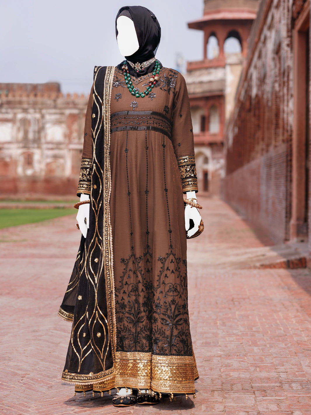 Elegant Chiffon Brown Stitched Suit by J. Junaid Jamshed - Perfect for Weddings, Parties & Formal Occasions