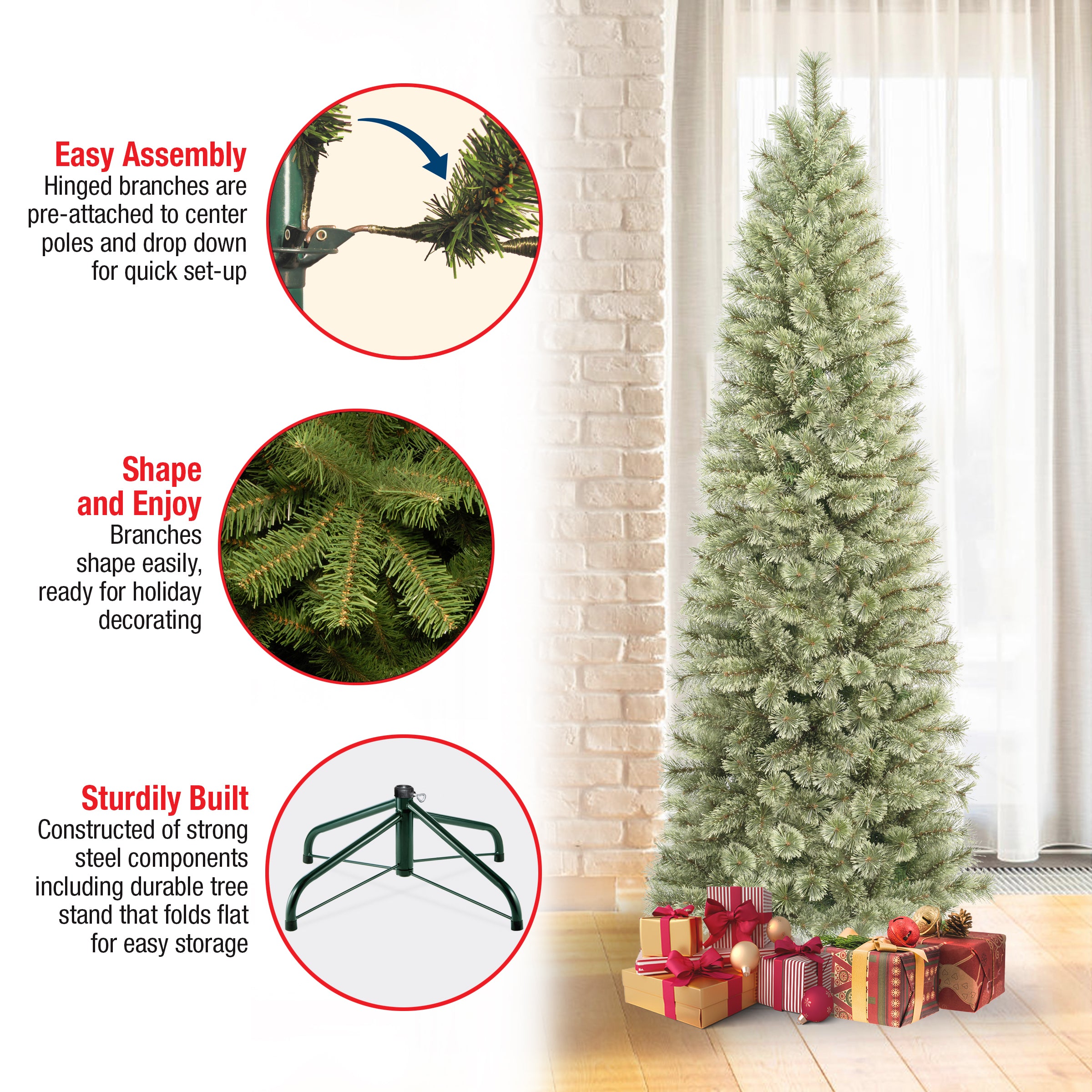 7.5 ft. Arcadia Pine Cashmere Slim Artificial Christmas Tree - Perfect for Small Spaces, Apartments & Holiday Decorations