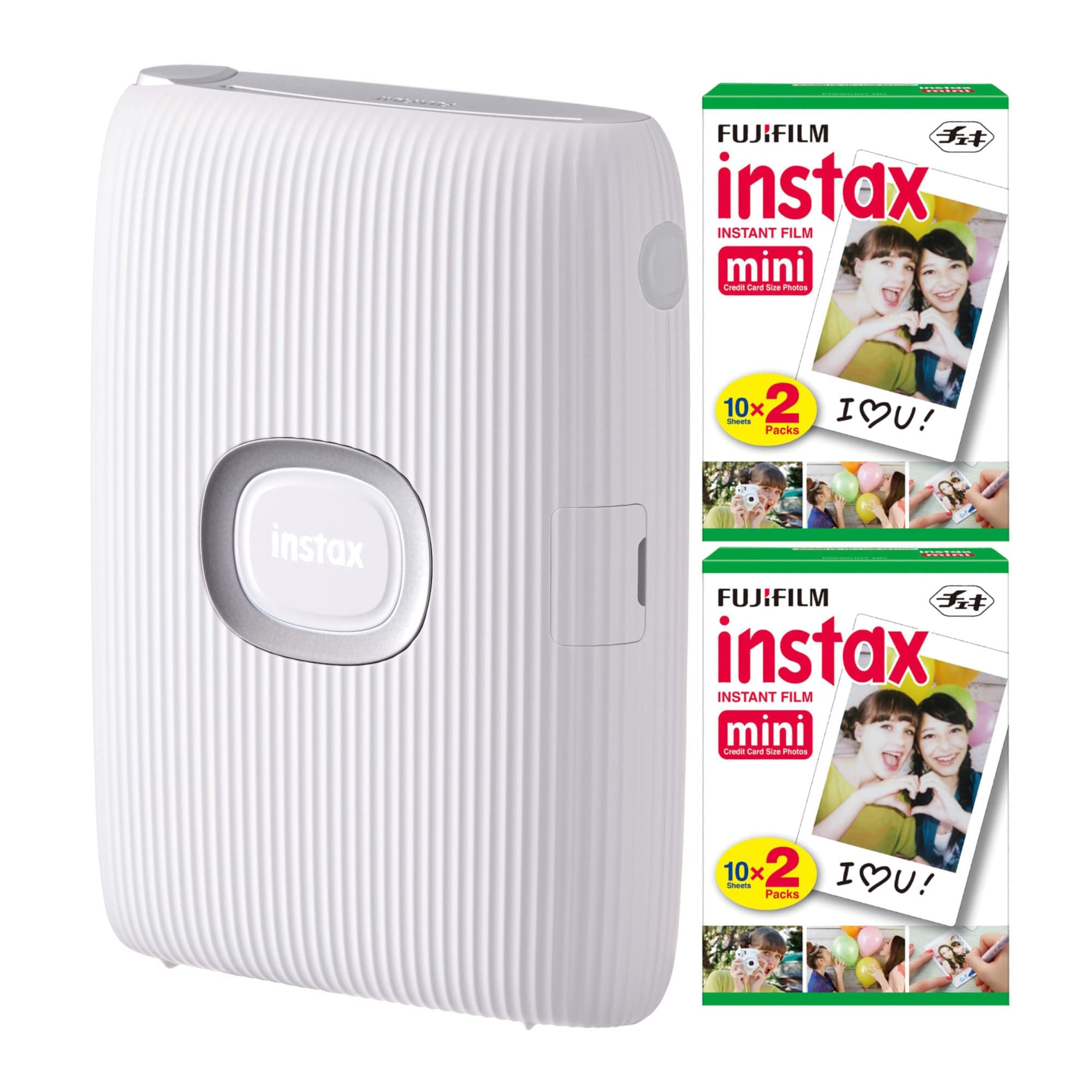 Fujifilm Instax Mini Link Smartphone Printer (Ash White) with 40 Sheets Instax Mini Film - Portable Instant Photo Printer for iPhone & Android | Perfect for Parties, Travel & DIY Scrapbooking