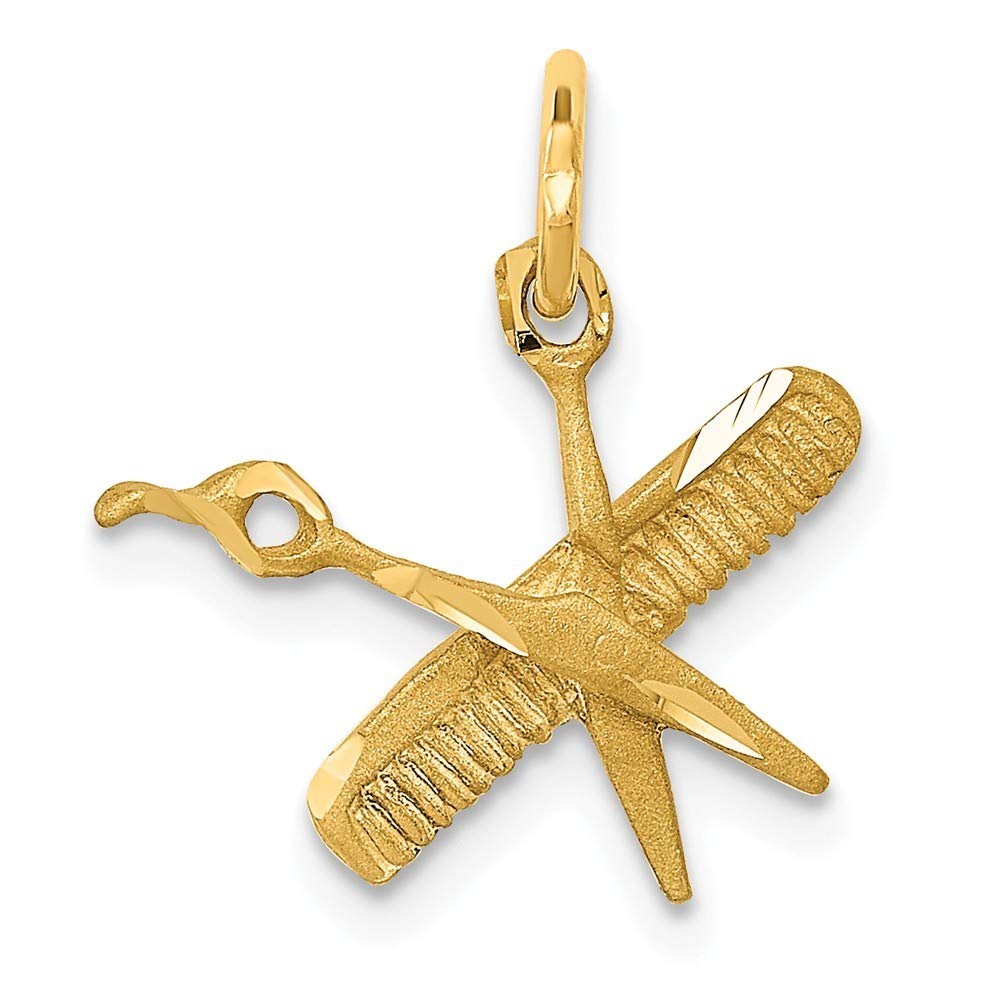 14K Yellow Gold Comb & Scissors Charm Pendant - Roy Rose Jewelry for Women - Elegant Necklace Gift for Hairdressers, Stylists & Beauty Lovers - Perfect for Special Occasions & Professional Use