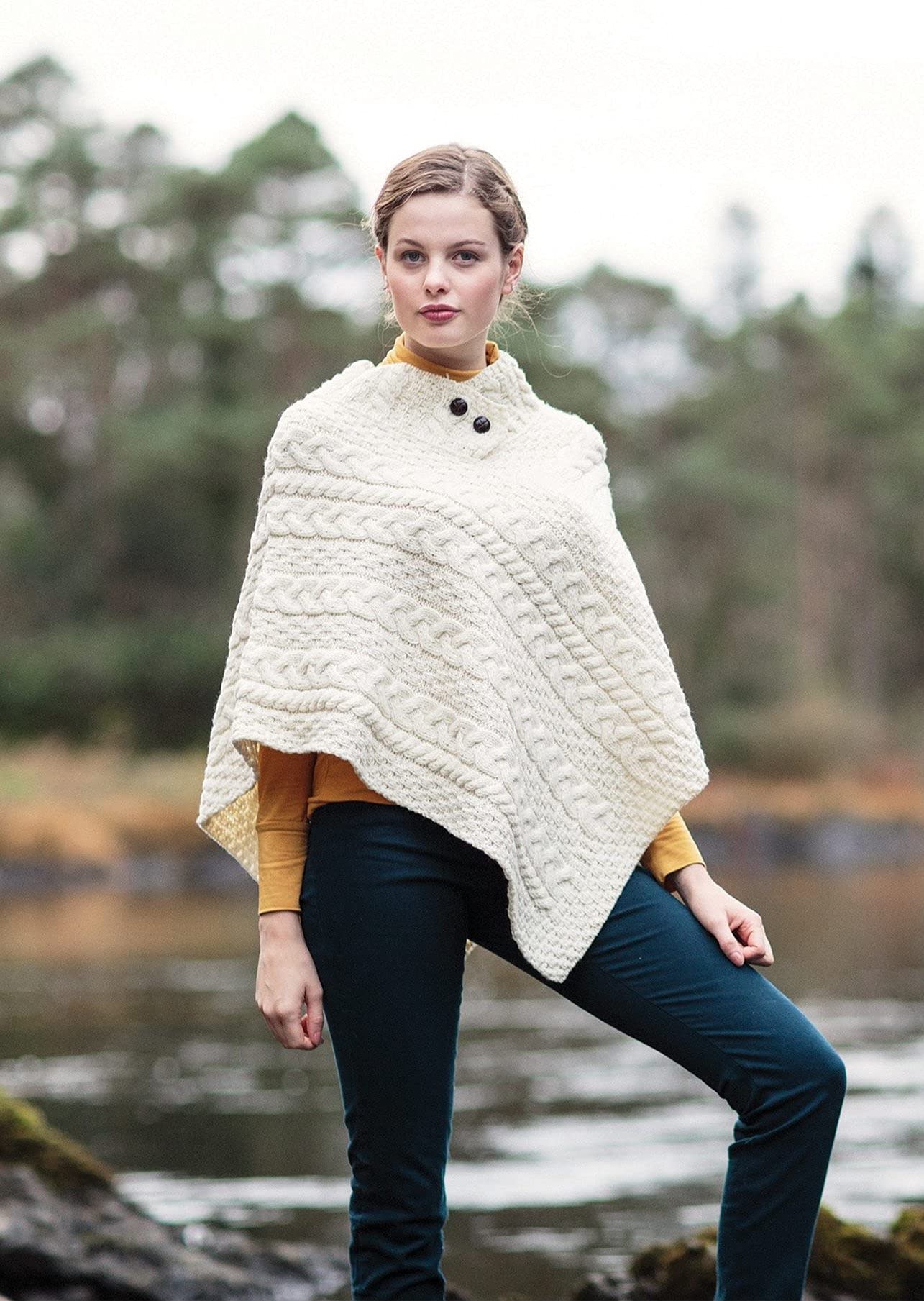 100% Irish Merino Wool Poncho for Women - Handmade in Ireland - Cozy & Warm Winter Shawl for Outdoor Activities & Travel