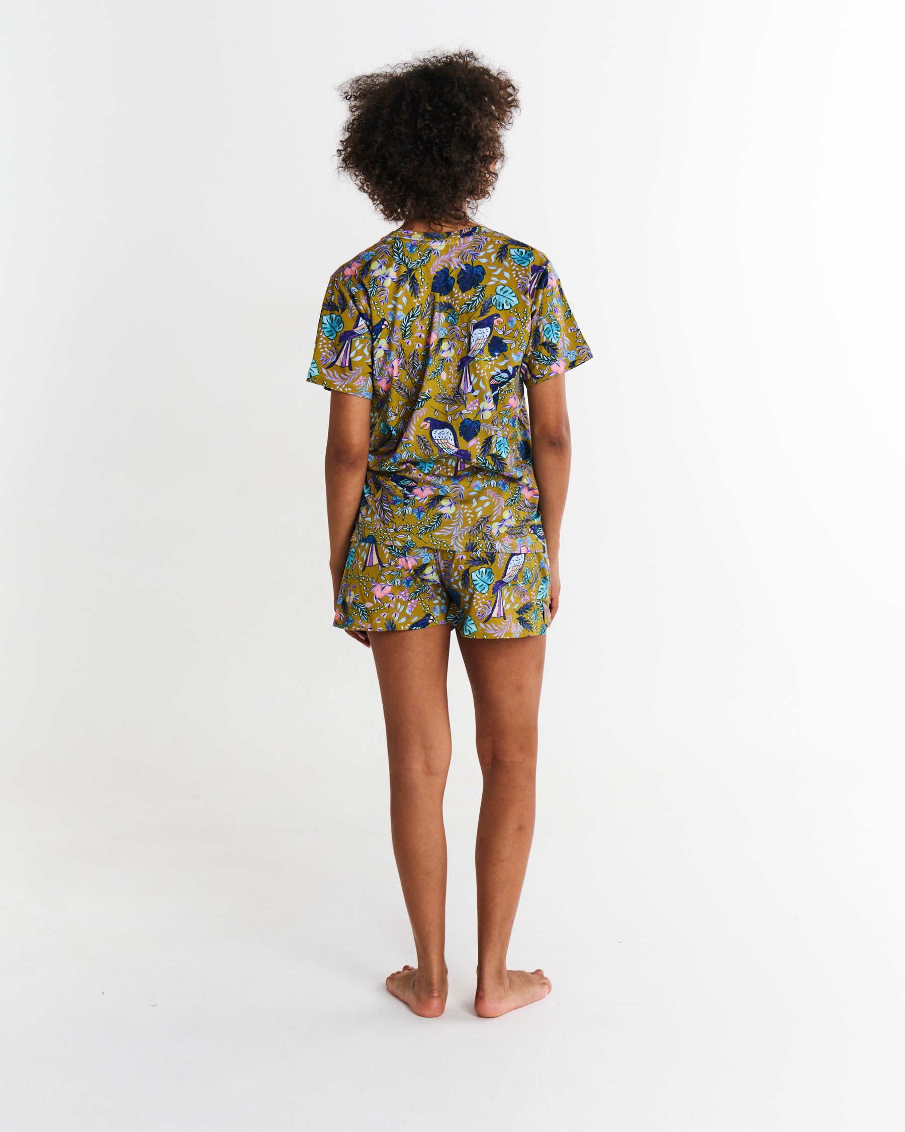 Birds of Paradise Organic Cotton Short Sleeve T-Shirt & Shorts Pajama Set - Soft Sleepwear for Women & Men - Perfect for Summer Nights & Lounge Wear