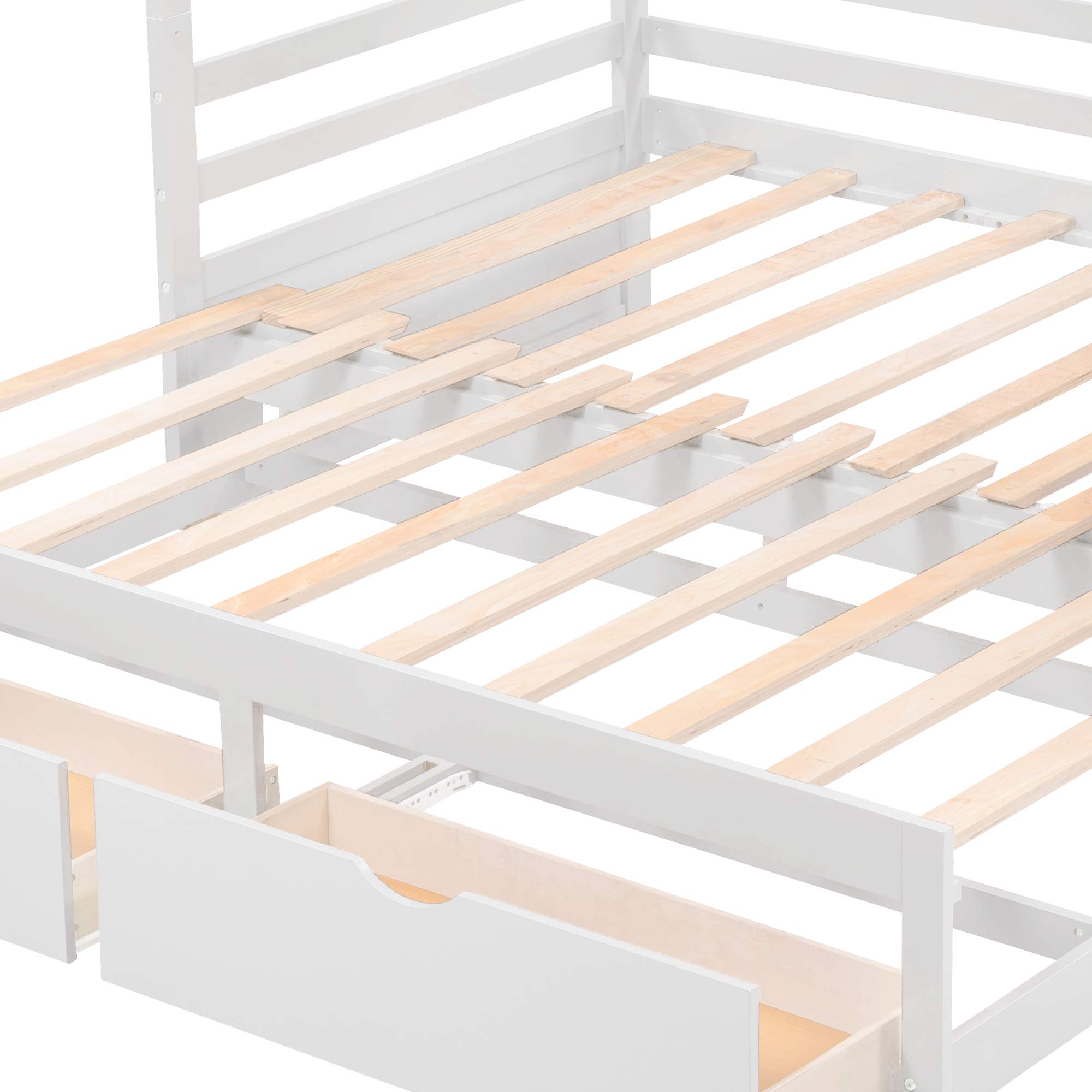 Solid Wood Twin Over Twin/Full/King Bunk Bed with 2 Storage Drawers & Ladder - Convertible to Daybed or Loft Bed - Kids Bedroom Furniture for Small Spaces & Sleepovers (White)