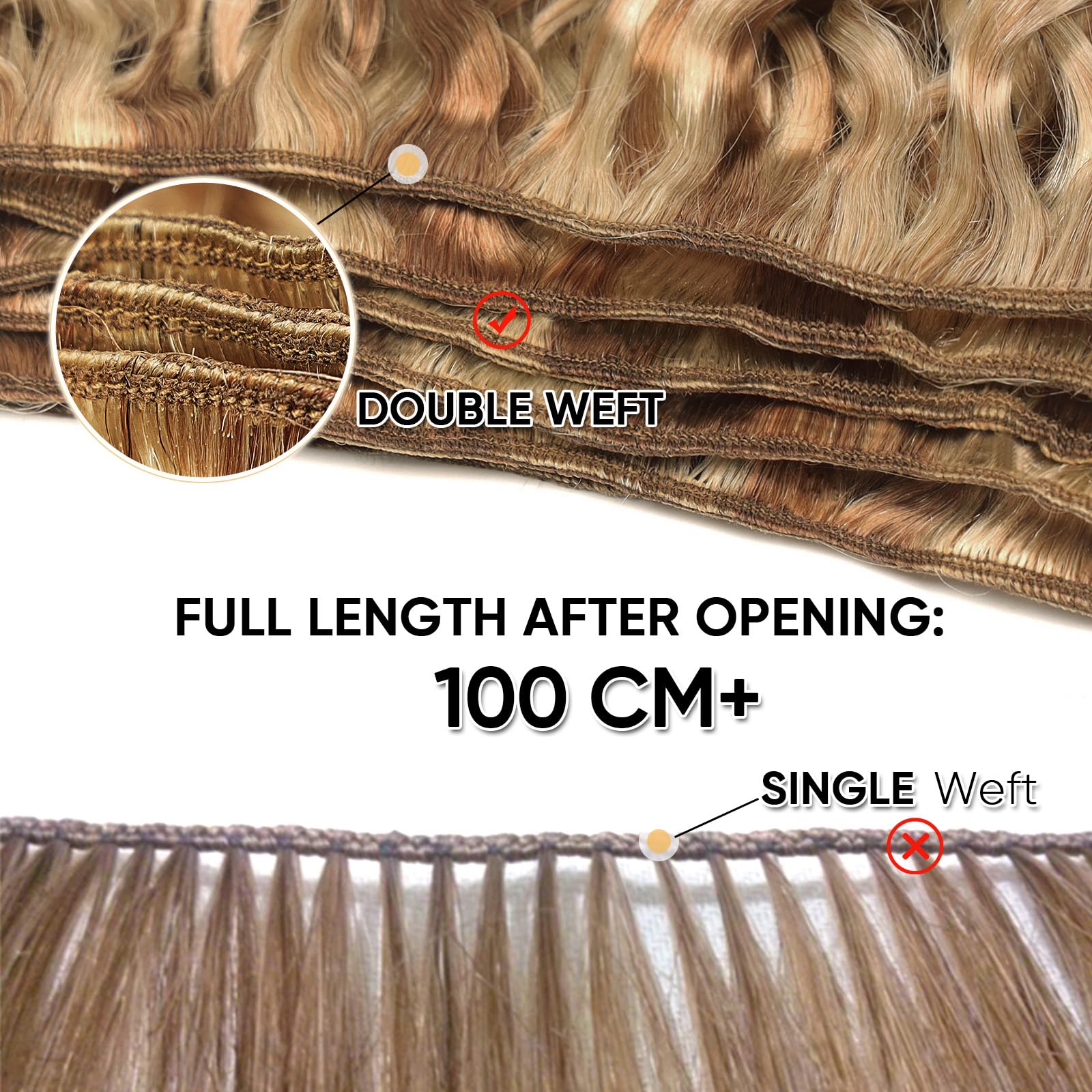 Brazilian P27/613 Water Wave Blonde Human Hair Extensions - Unprocessed 100% Human Hair Bundles Weft (1PC 100g) - Piano Color 24 Inch - Perfect for Daily Wear, Parties & Special Occasions
