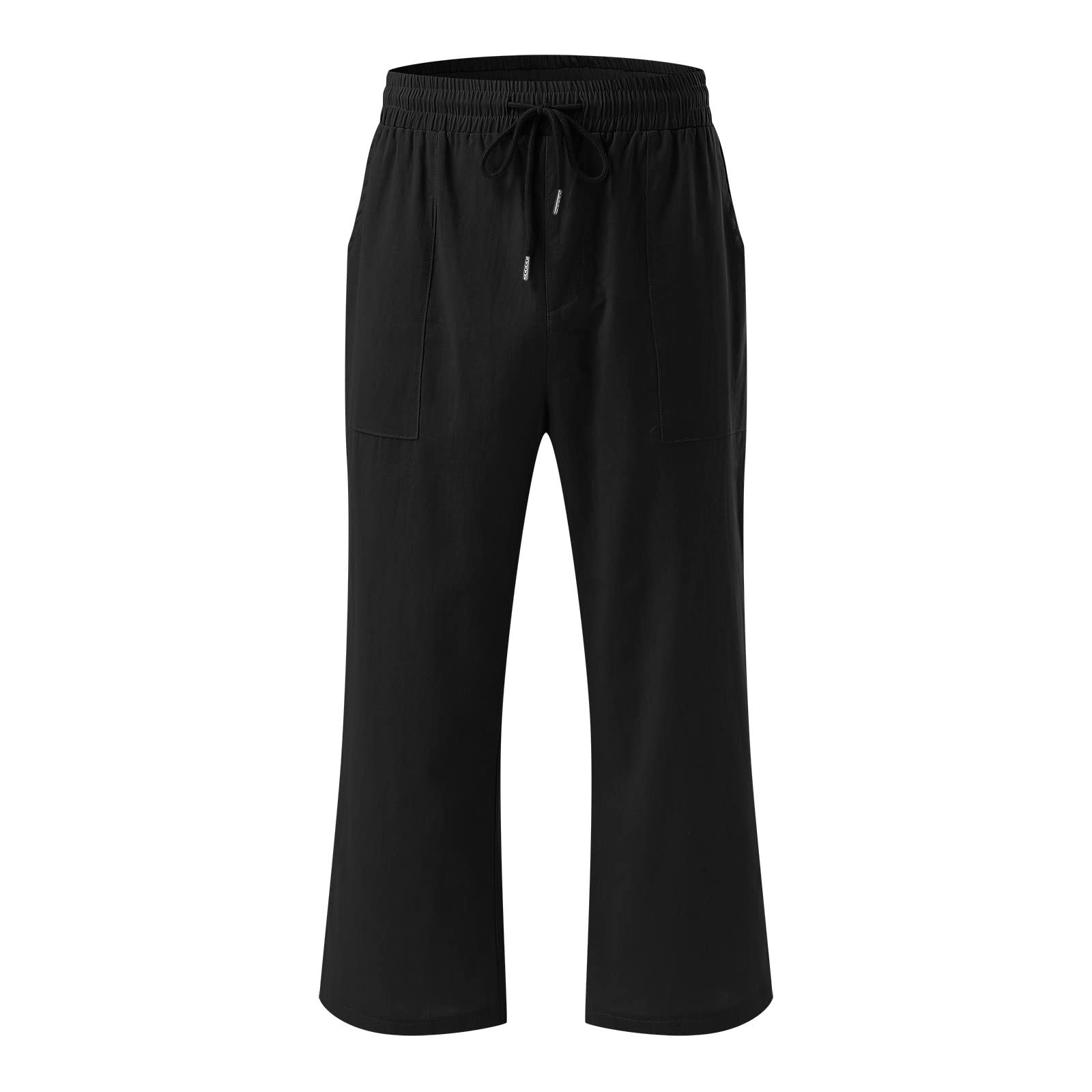 Women's Linen Pants - High Waist Drawstring Elastic Capri Pants for Summer | Straight Leg Solid Color with Pockets | Casual Wear, Beach Vacation & Yoga Outfit