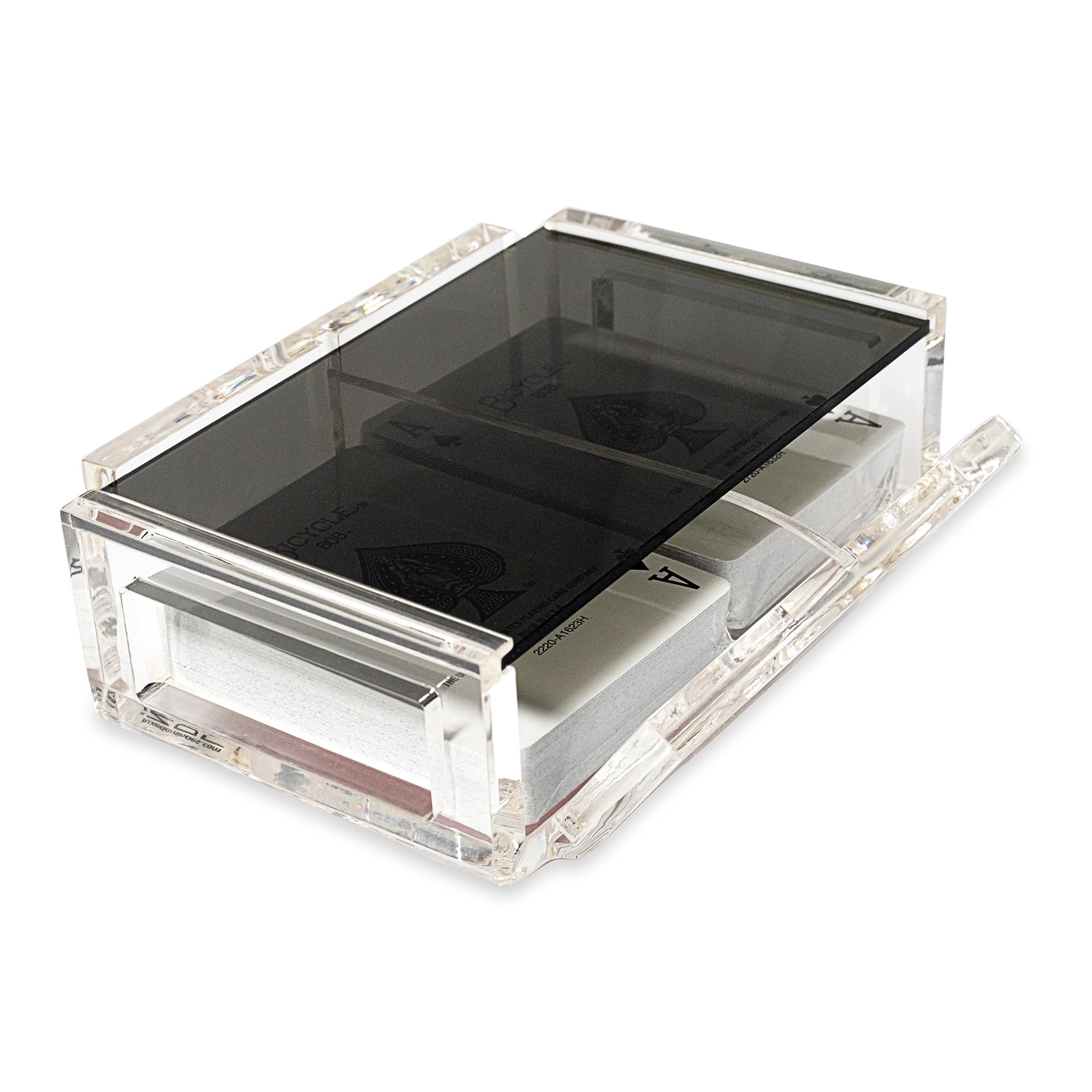 Acrylic Canasta Card Holder Set with 2 Decks of Playing Cards - Sliding Lid & Revolving Base for Easy Rotation - Perfect for Card Games, Poker Nights & Family Gatherings
