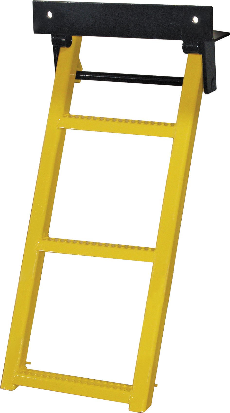 RS3Y 3-Rung Retractable Truck Step - 17.38 x 35 Inch Heavy Duty Yellow Powdercoat with Non-Slip Treads & L-Shaped Bracket (14 Inch Bolt Center) - Perfect for Truck & Trailer Accessories, Loading/Unloading, RV Maintenance & Off-Road Vehicle Access