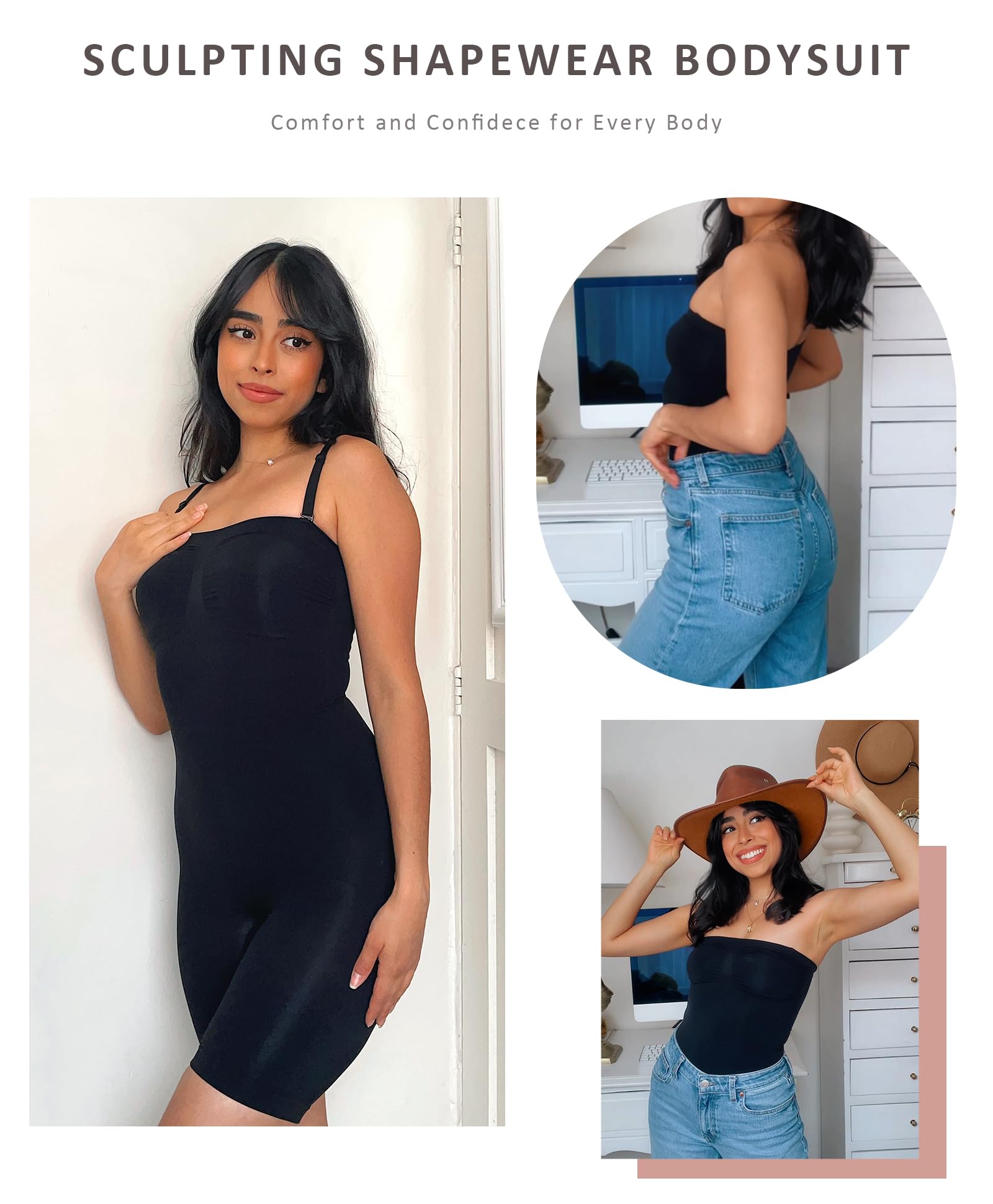 FeelinGirl Women's Tummy Control Shapewear Bodysuit - Strapless & Seamless Body Shaper with Removable Straps | Perfect for Wedding, Evening Dresses & Special Occasions
